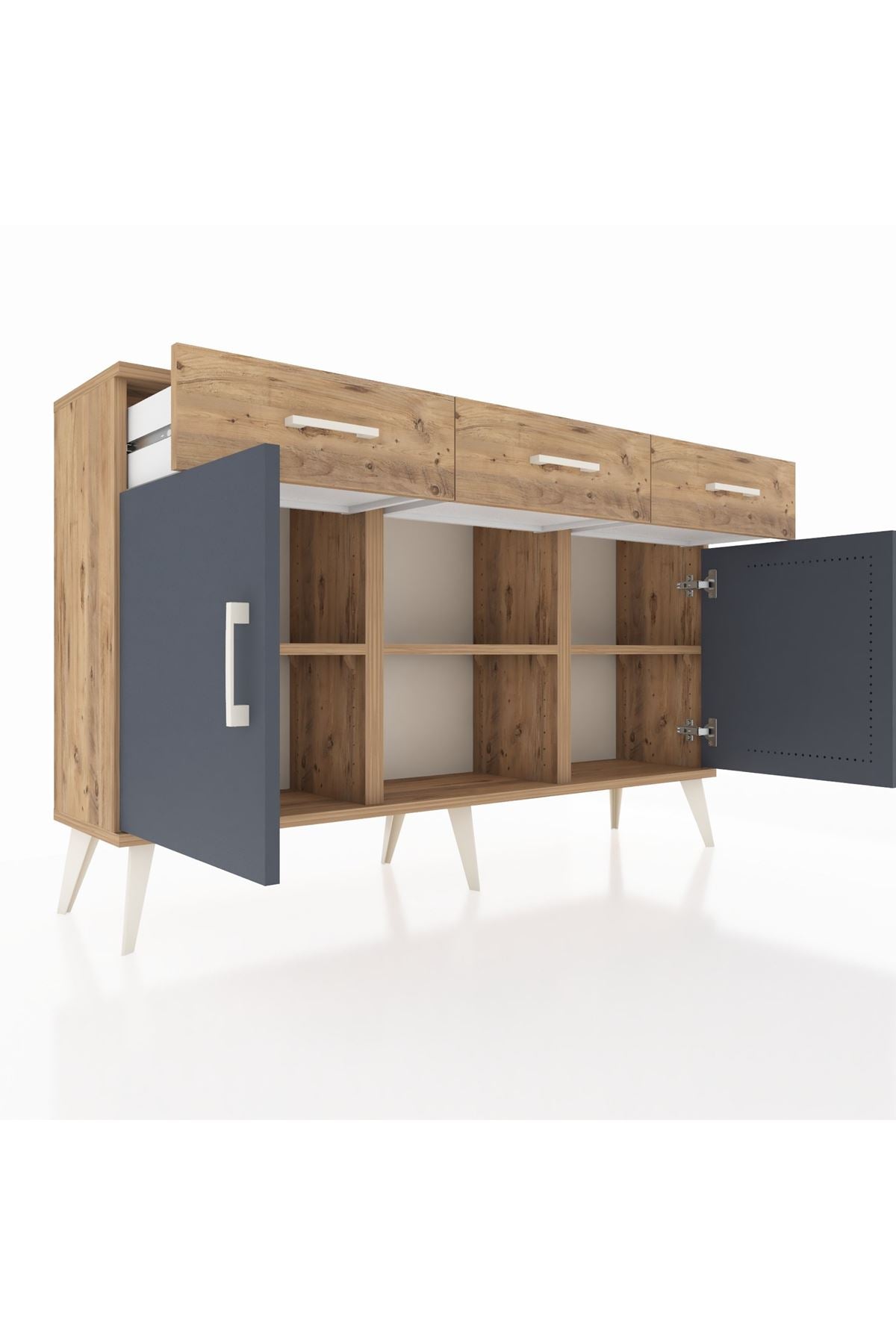 Arges Konsol 3 Raflı 3 Çekmeceli 3 Kapaklı 132x30x83 - S144M022V27A