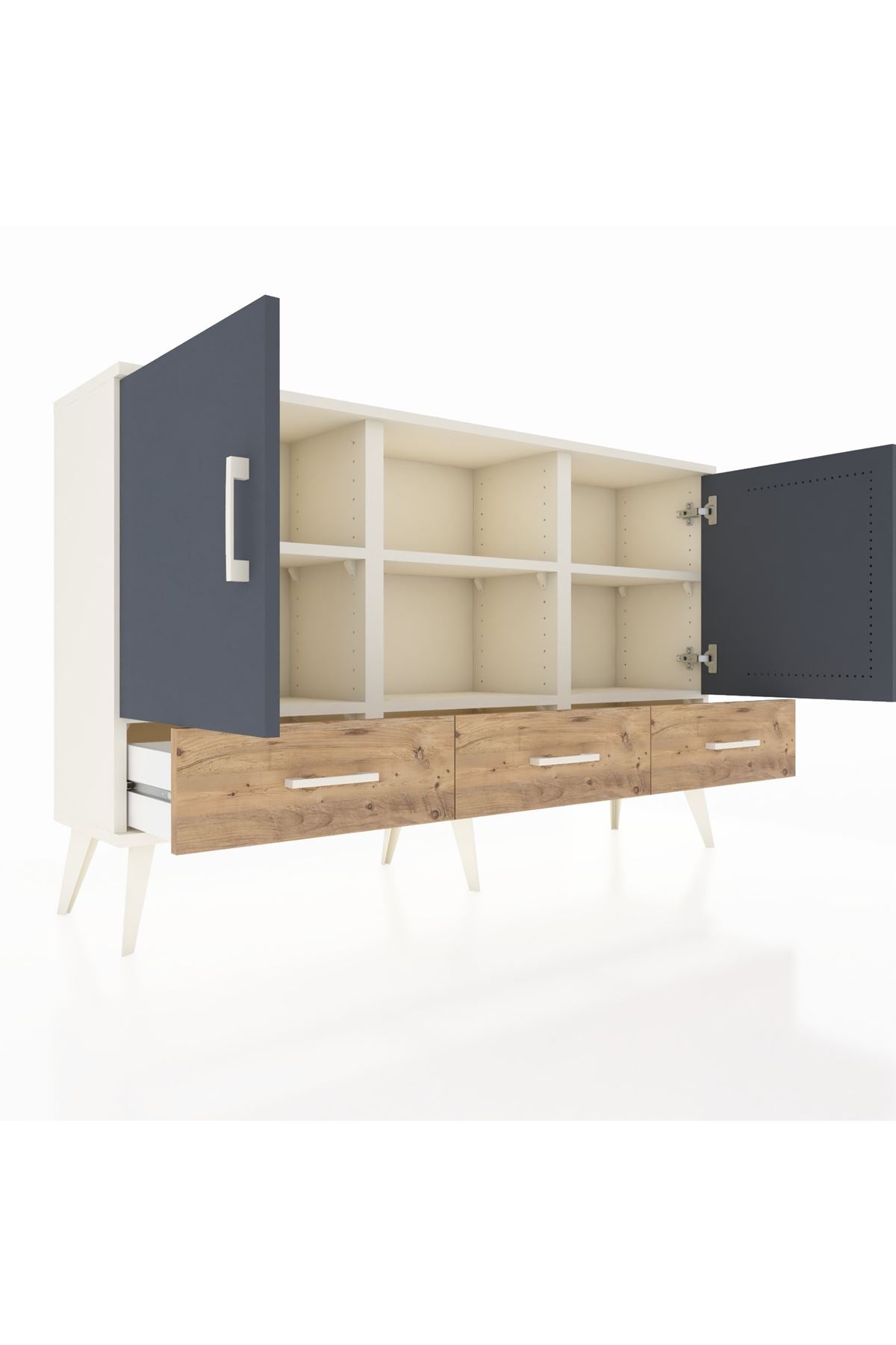 Arges Konsol 6 Raflı 3 Çekmeceli 3 Kapaklı 132x30x83 - S144M023V09A
