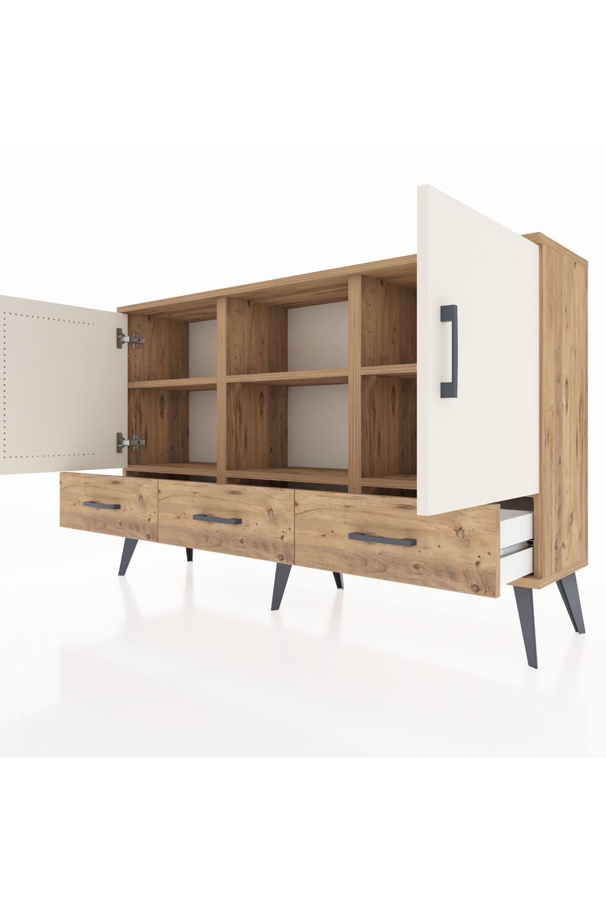 Arges Konsol 6 Raflı 3 Çekmeceli 3 Kapaklı 132x30x83 - S144M023V24A