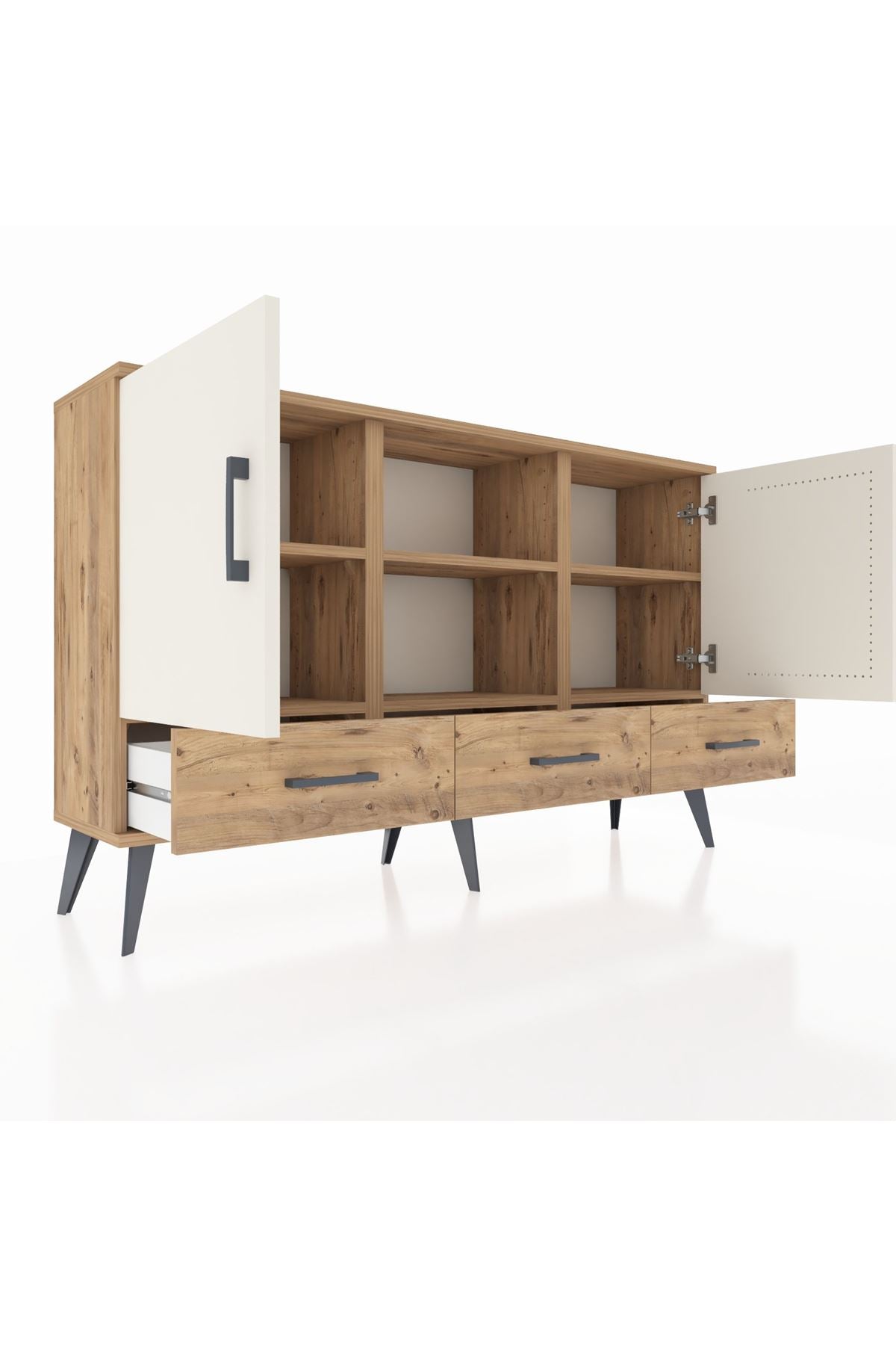 Arges Konsol 6 Raflı 3 Çekmeceli 3 Kapaklı 132x30x83 - S144M023V24A
