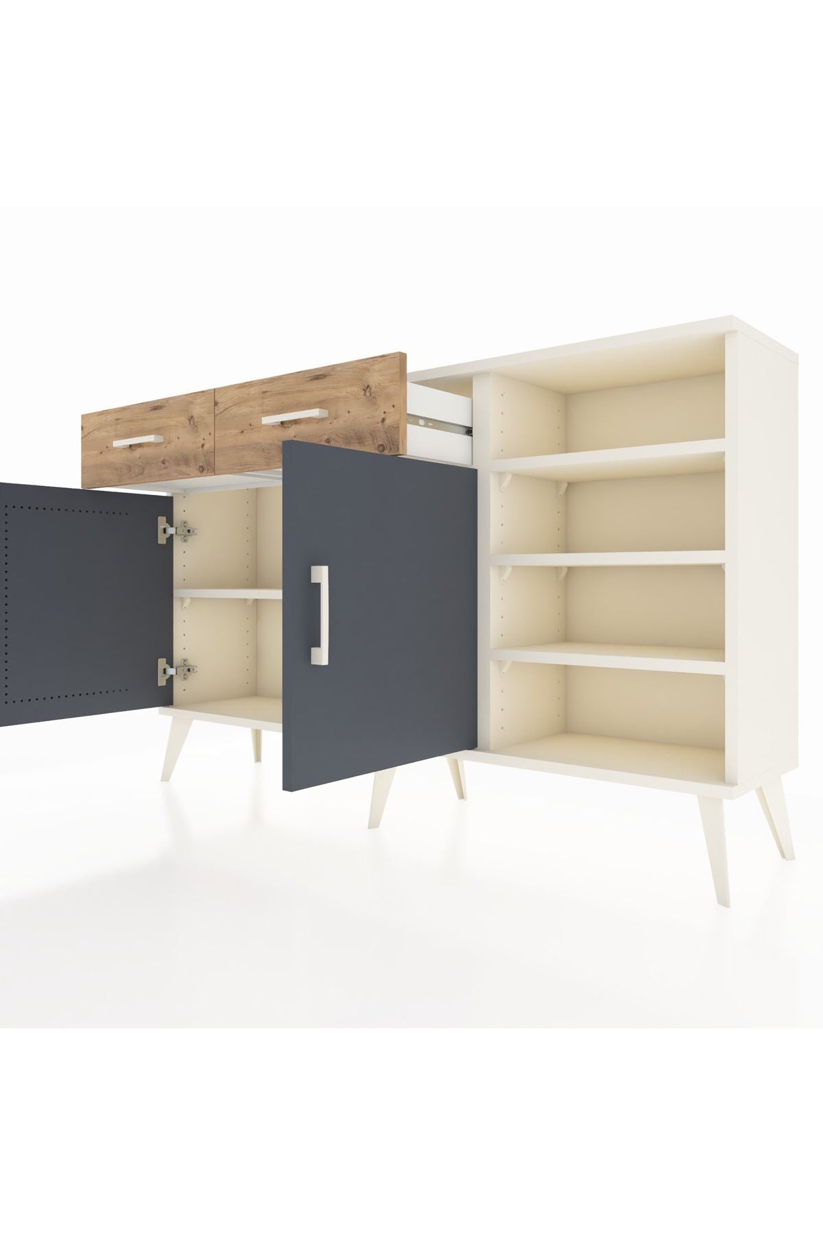 Arges Konsol 5 Raflı 2 Çekmeceli 2 Kapaklı 132x30x83 - S144M024V09A