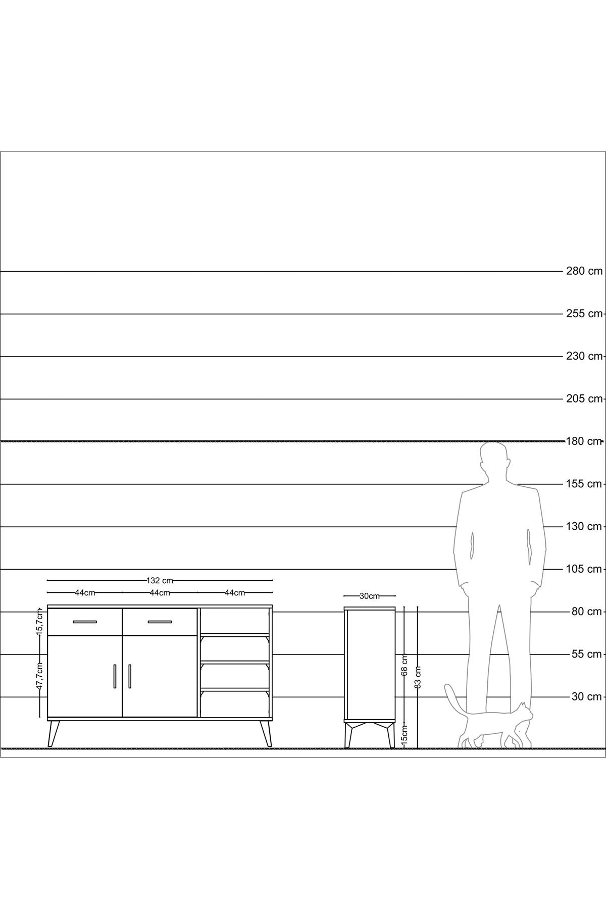 Arges Konsol 5 Raflı 2 Çekmeceli 2 Kapaklı 132x30x83 - S144M024V21A