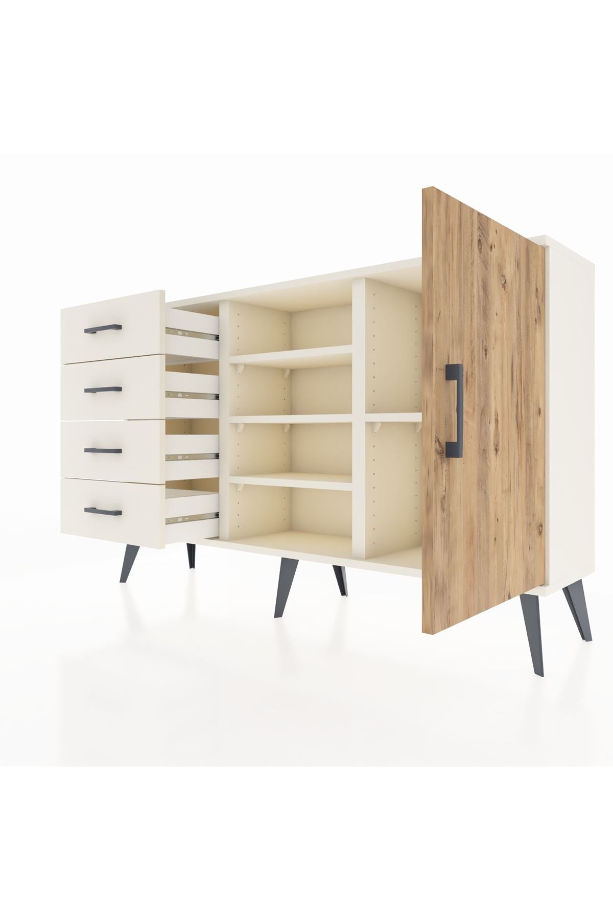 Arges Konsol 4 Raflı 4 Çekmeceli Tek Kapaklı 132x30x83 - S144M027V01A