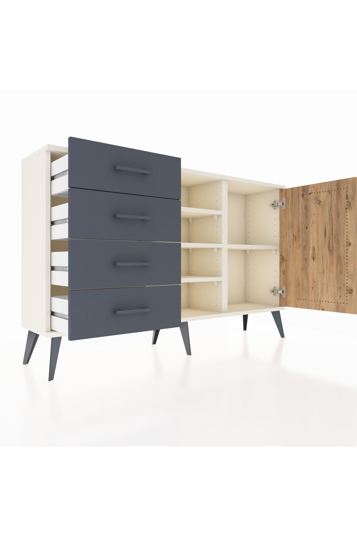 Arges Konsol 4 Raflı 4 Çekmeceli Tek Kapaklı 132x30x83 - S144M027V02A