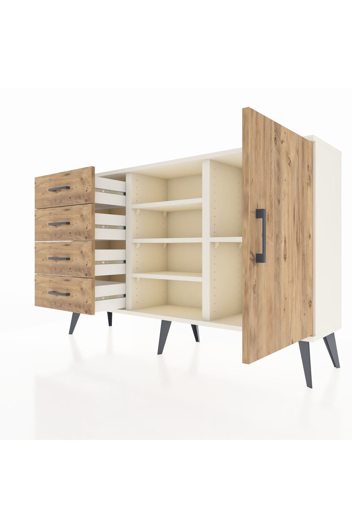 Arges Konsol 4 Raflı 4 Çekmeceli Tek Kapaklı 132x30x83 - S144M027V03A