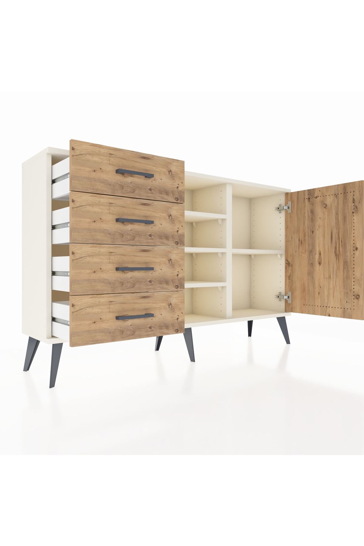 Arges Konsol 4 Raflı 4 Çekmeceli Tek Kapaklı 132x30x83 - S144M027V03A