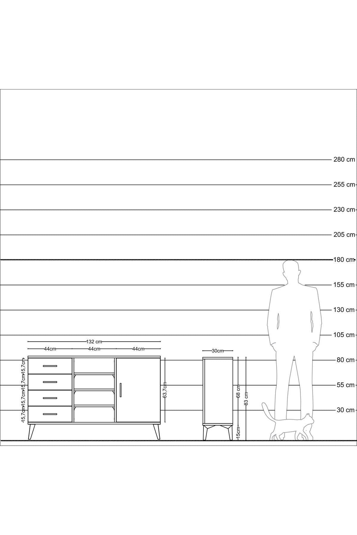 Arges Konsol 4 Raflı 4 Çekmeceli Tek Kapaklı 132x30x83 - S144M027V04A