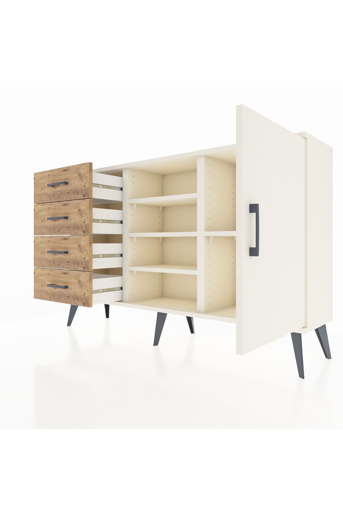 Arges Konsol 4 Raflı 4 Çekmeceli Tek Kapaklı 132x30x83 - S144M027V06A
