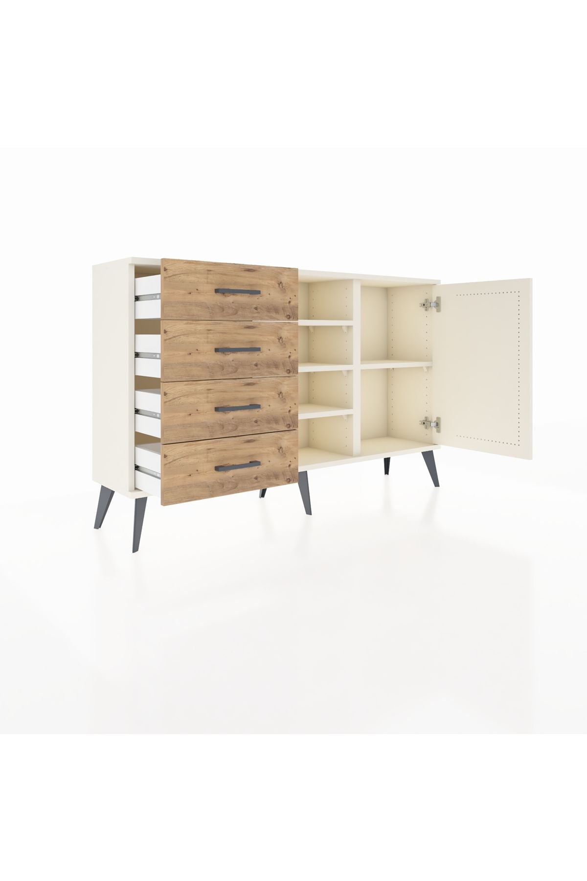 Arges Konsol 4 Raflı 4 Çekmeceli Tek Kapaklı 132x30x83 - S144M027V06A