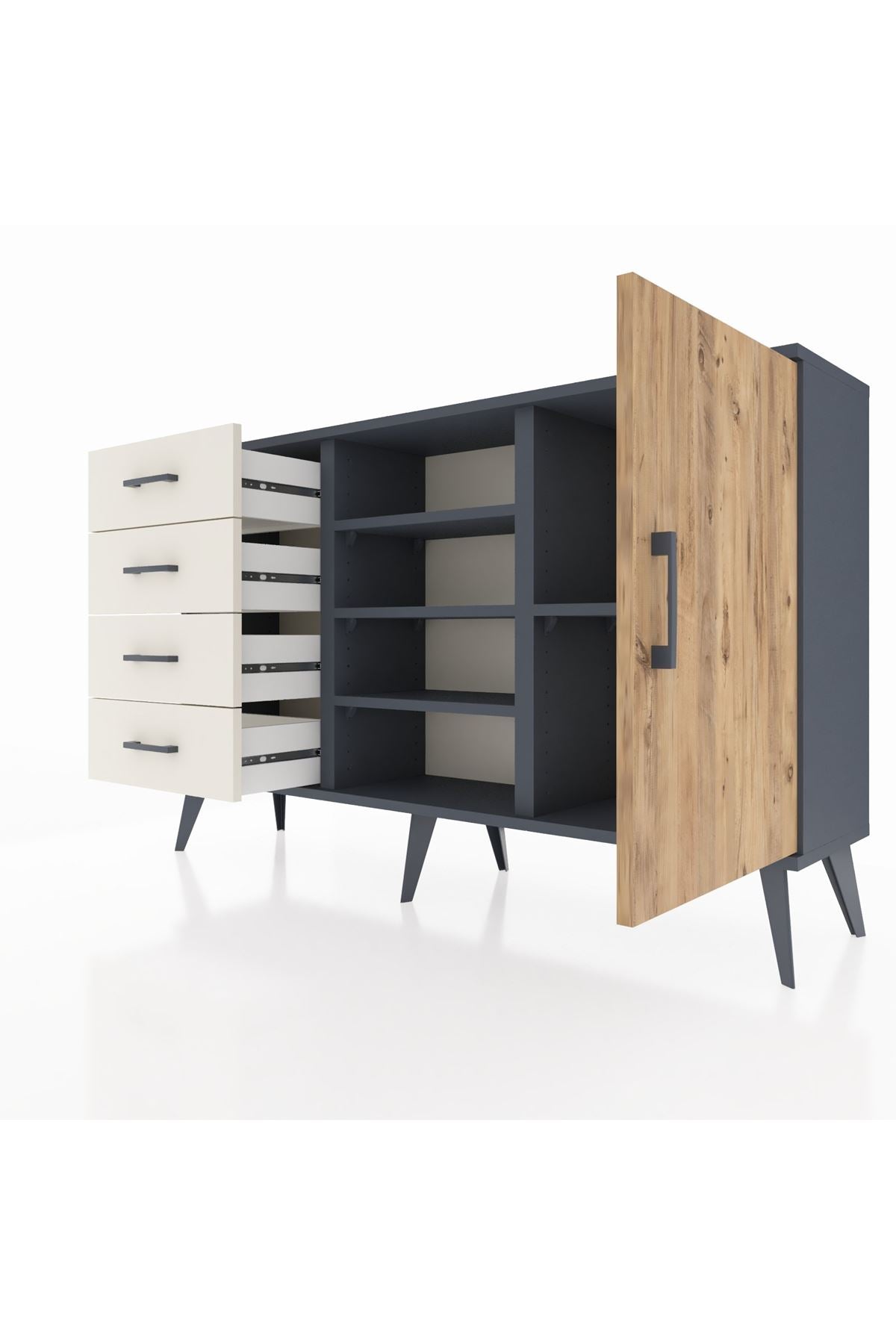 Arges Konsol 4 Raflı 4 Çekmeceli Tek Kapaklı 132x30x83 - S144M027V10A