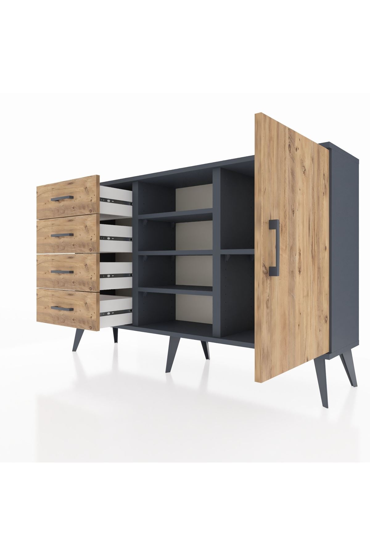 Arges Konsol 4 Raflı 4 Çekmeceli Tek Kapaklı 132x30x83 - S144M027V12A