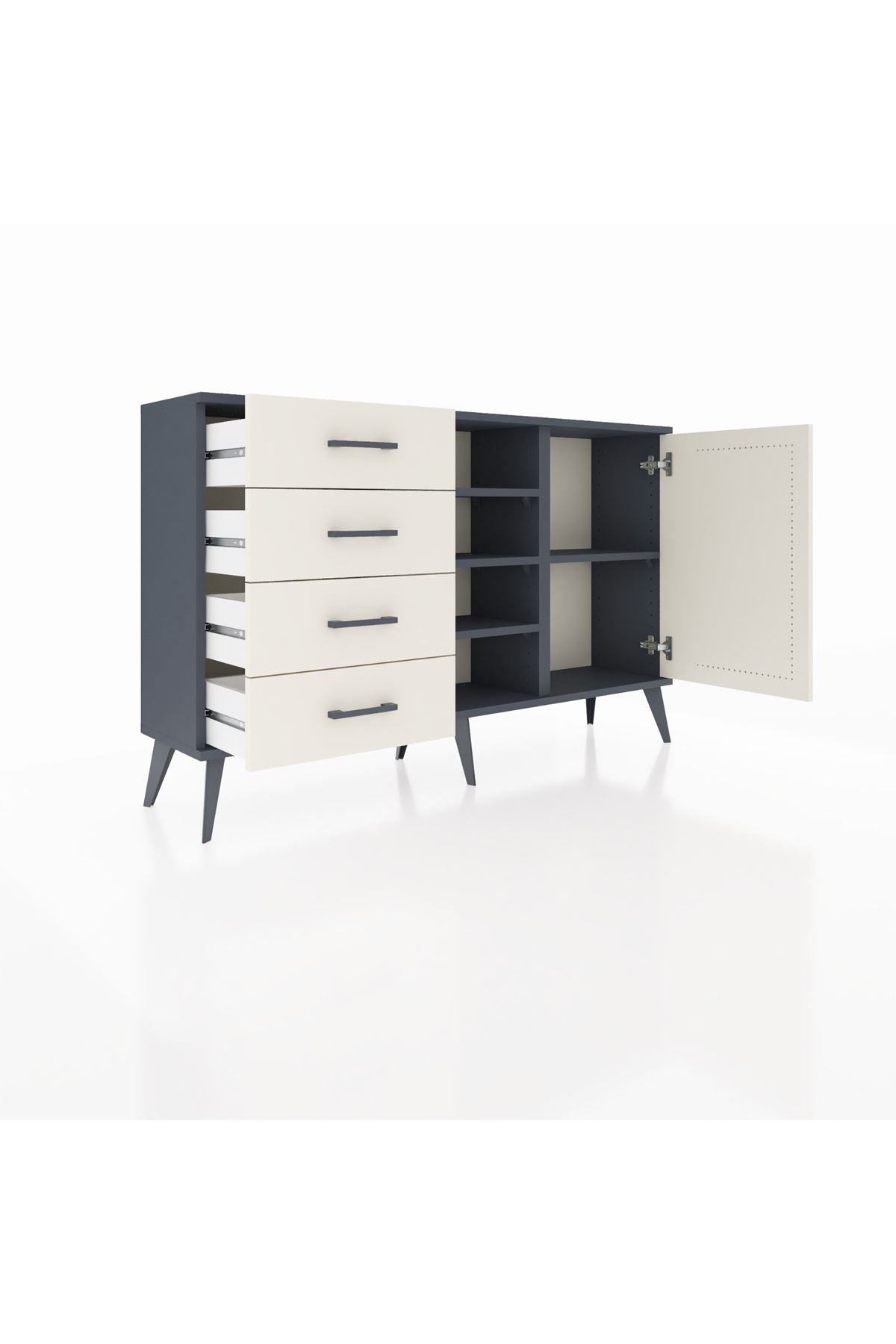 Arges Konsol 4 Raflı 4 Çekmeceli Tek Kapaklı 132x30x83 - S144M027V13A
