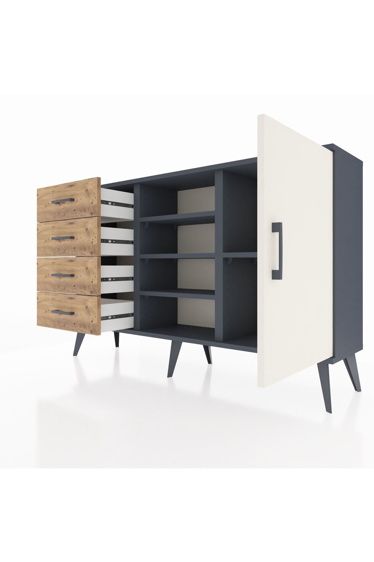Arges Konsol 4 Raflı 4 Çekmeceli Tek Kapaklı 132x30x83 - S144M027V15A
