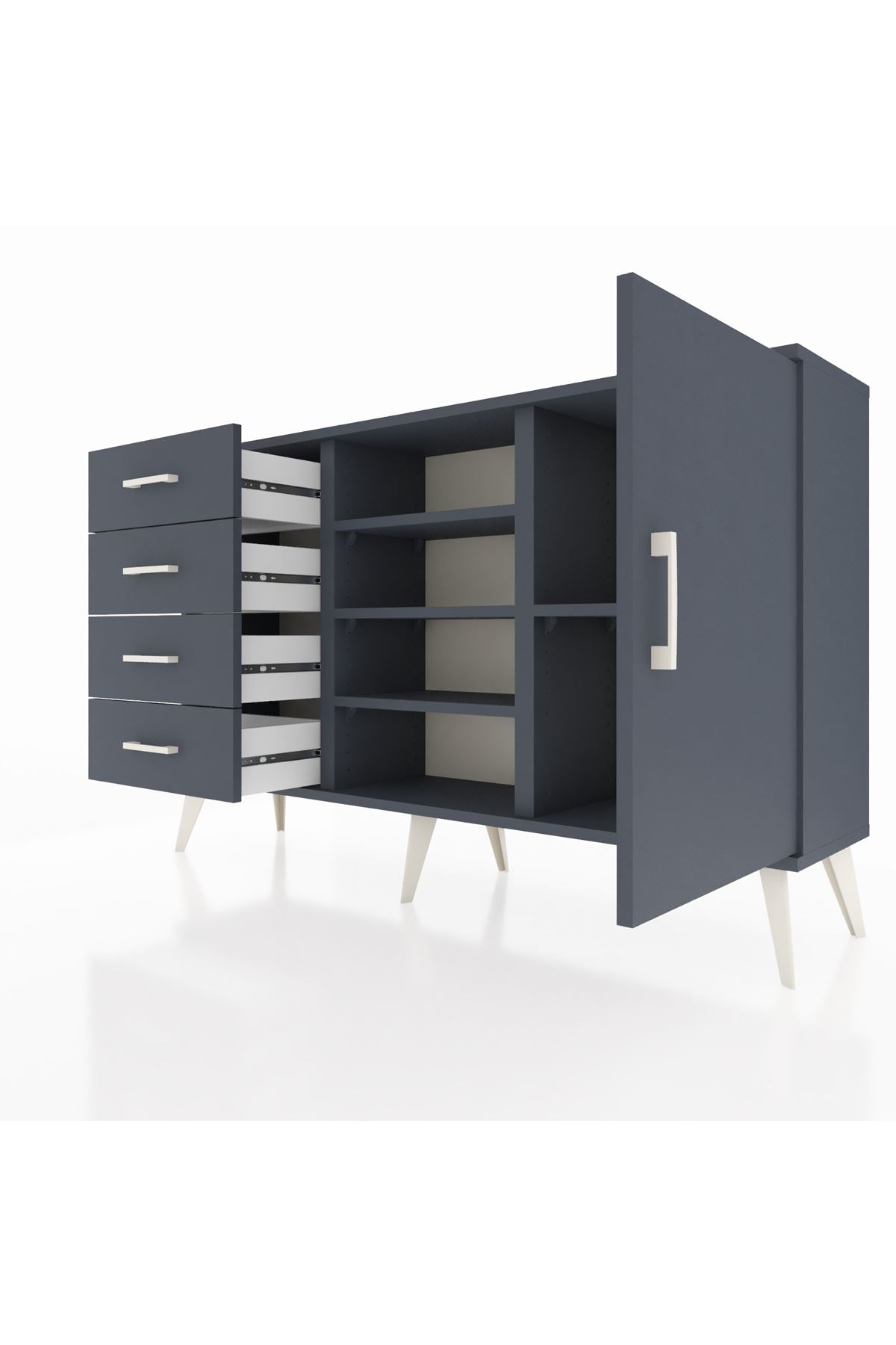 Arges Konsol 4 Raflı 4 Çekmeceli Tek Kapaklı 132x30x83 - S144M027V17A