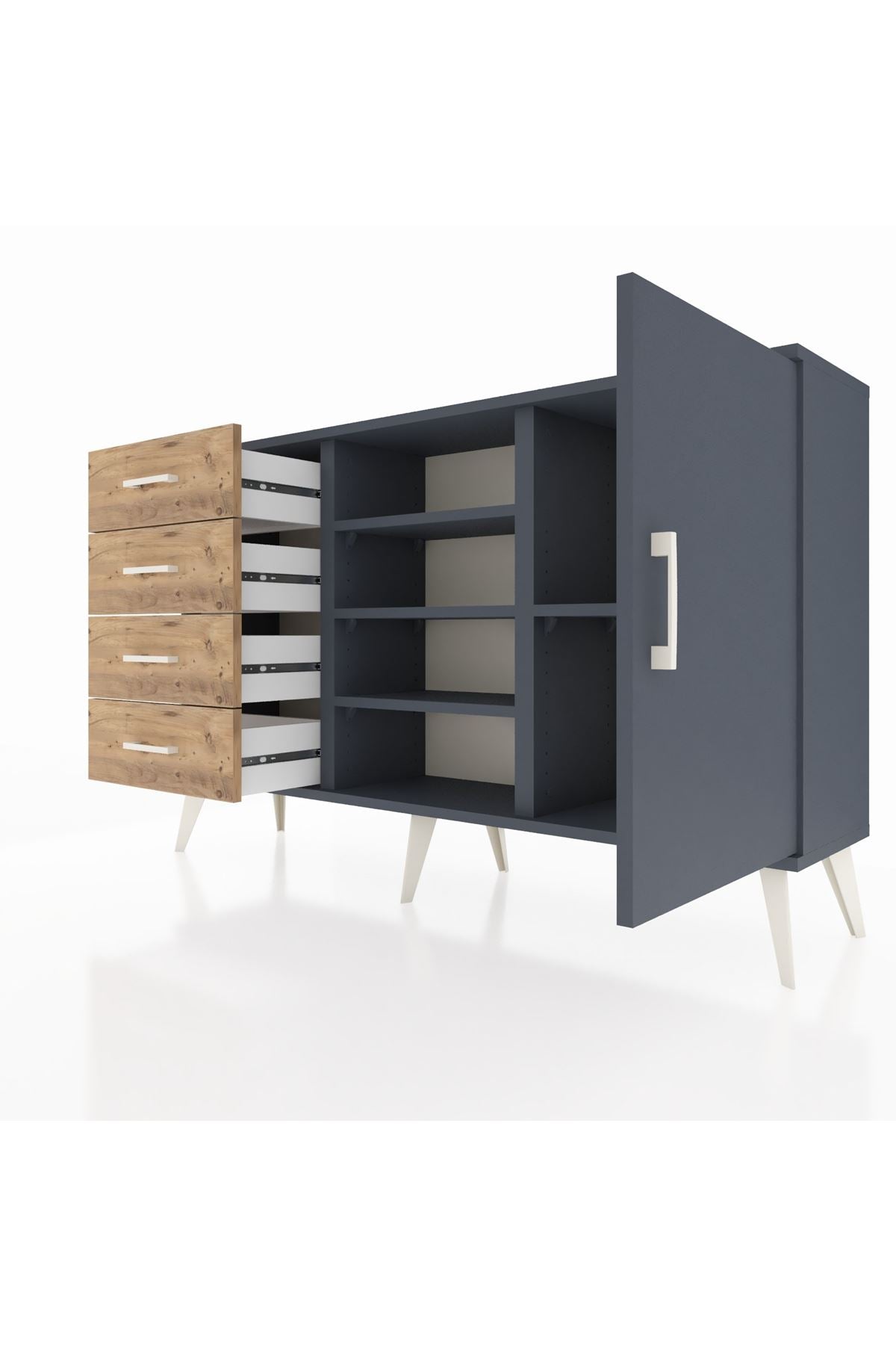 Arges Konsol 4 Raflı 4 Çekmeceli Tek Kapaklı 132x30x83 - S144M027V18A