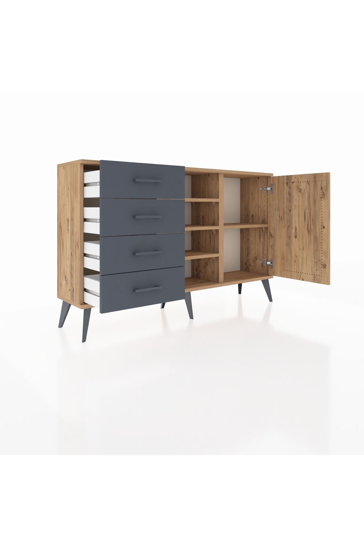 Arges Konsol 4 Raflı 4 Çekmeceli Tek Kapaklı 132x30x83 - S144M027V20A