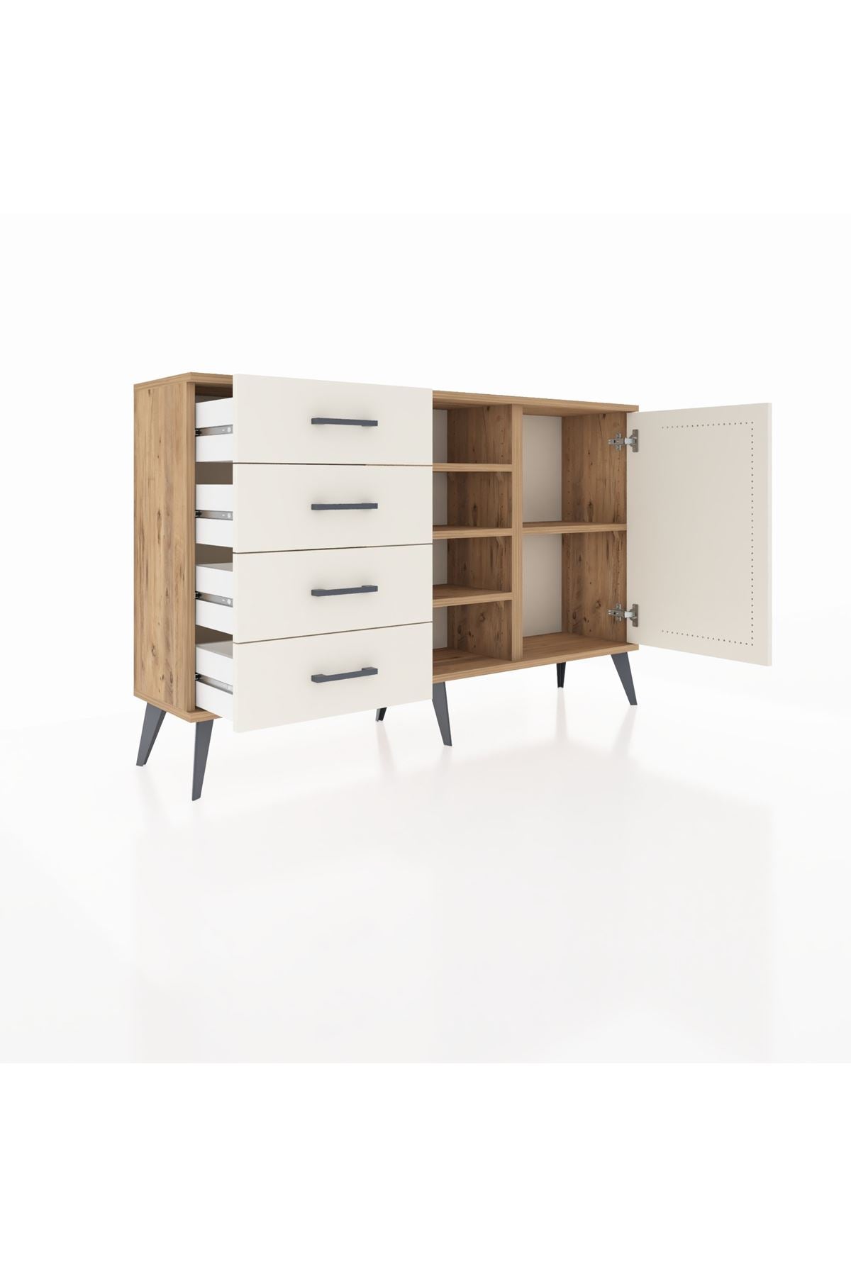 Arges Konsol 4 Raflı 4 Çekmeceli Tek Kapaklı 132x30x83 - S144M027V22A