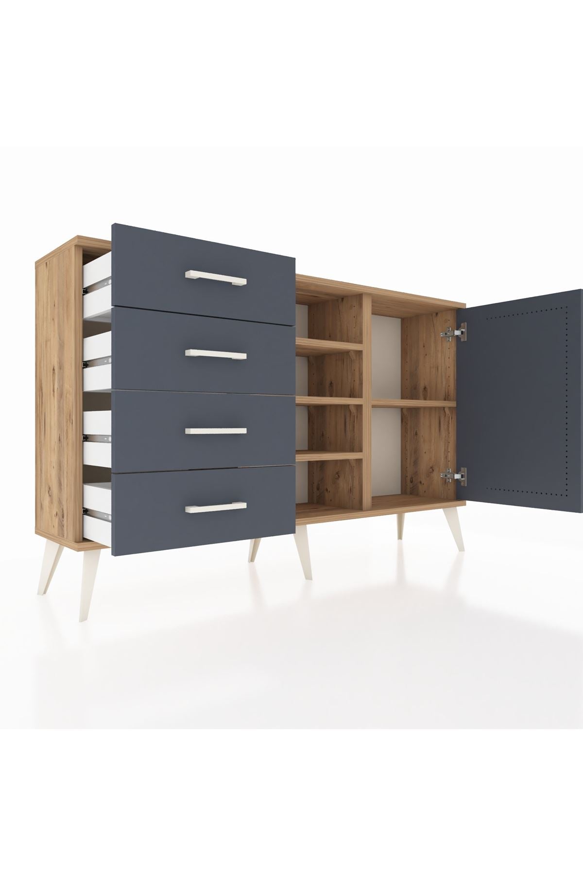 Arges Konsol 4 Raflı 4 Çekmeceli Tek Kapaklı 132x30x83 - S144M027V26A