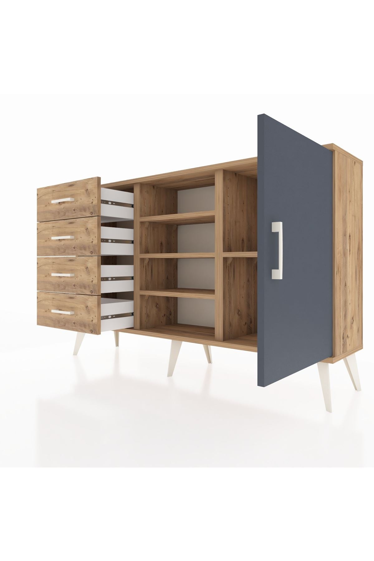 Arges Konsol 4 Raflı 4 Çekmeceli Tek Kapaklı 132x30x83 - S144M027V27A