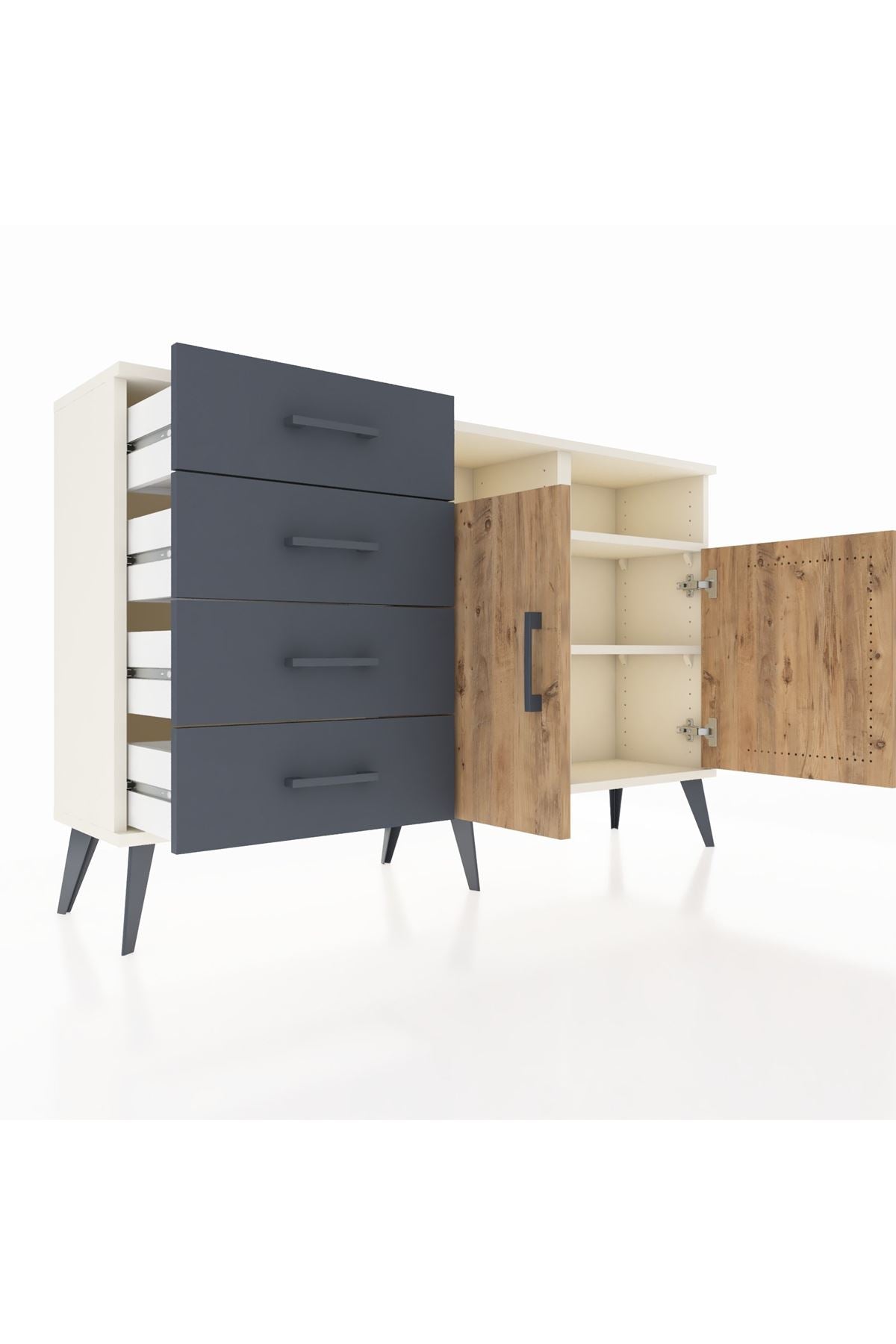 Arges Konsol 4 Raflı 4 Çekmeceli 2 Kapaklı 132x30x83 - S144M029V02A