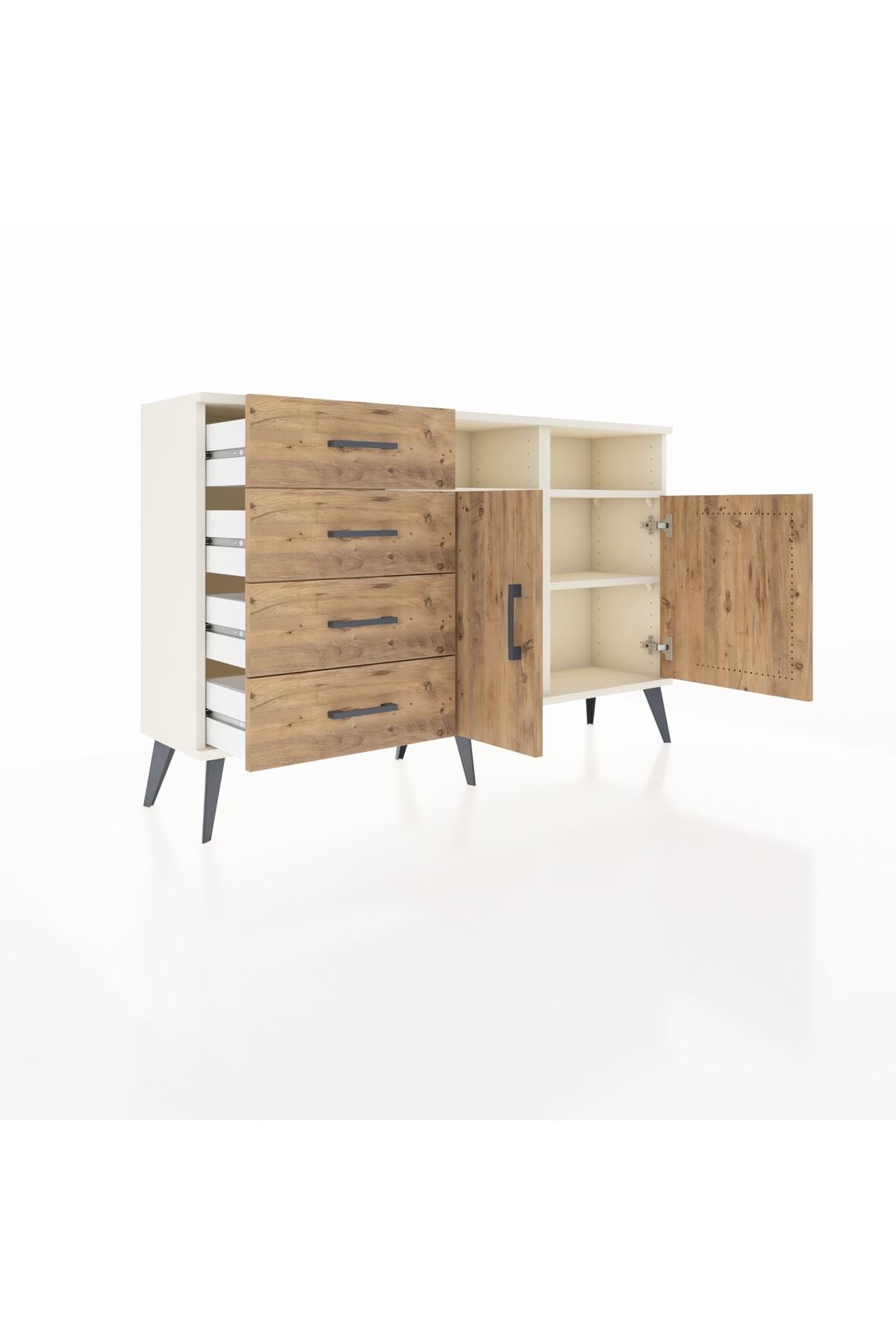 Arges Konsol 4 Raflı 4 Çekmeceli 2 Kapaklı 132x30x83 - S144M029V03A