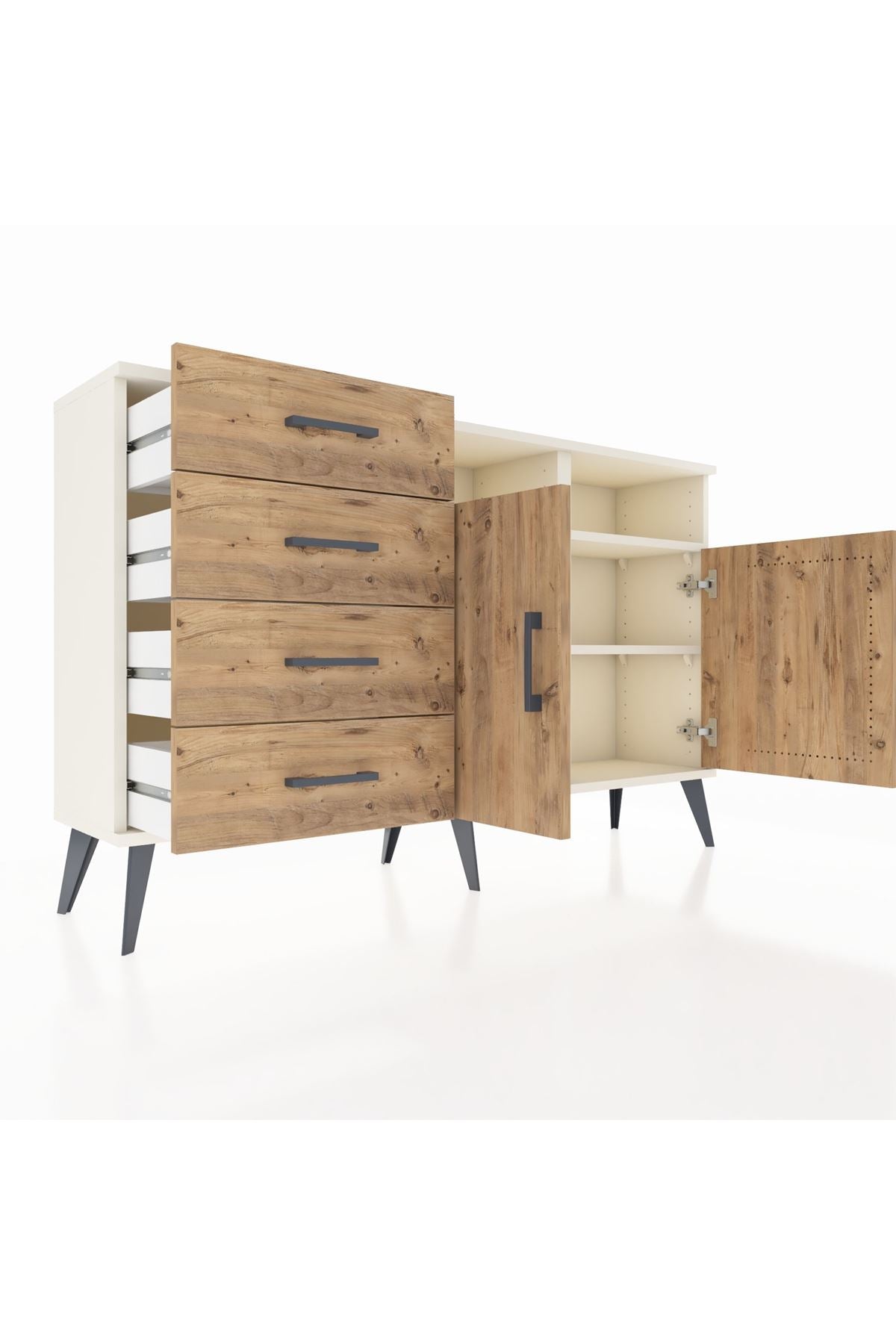 Arges Konsol 4 Raflı 4 Çekmeceli 2 Kapaklı 132x30x83 - S144M029V03A