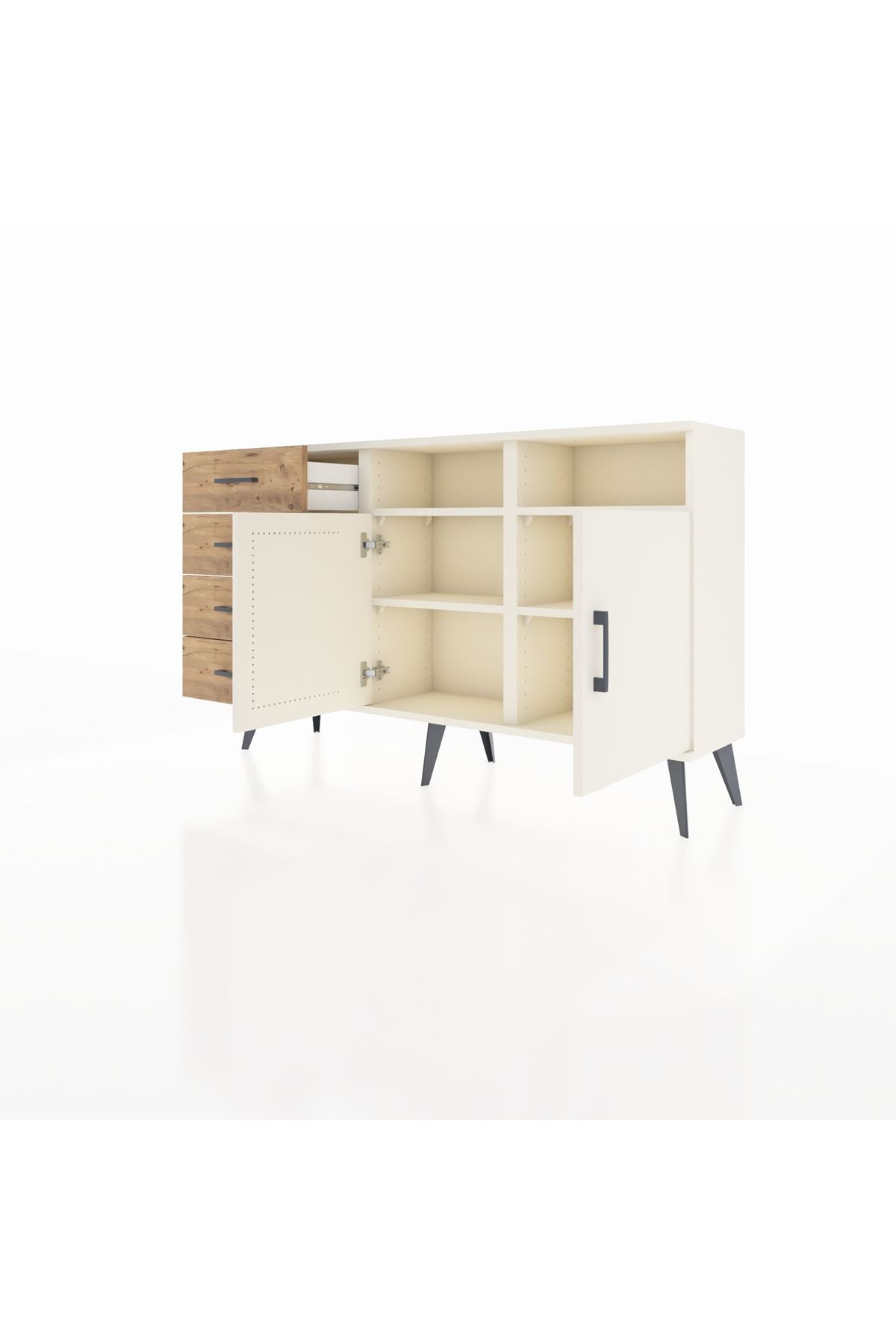 Arges Konsol 4 Raflı 4 Çekmeceli 2 Kapaklı 132x30x83 - S144M029V06A