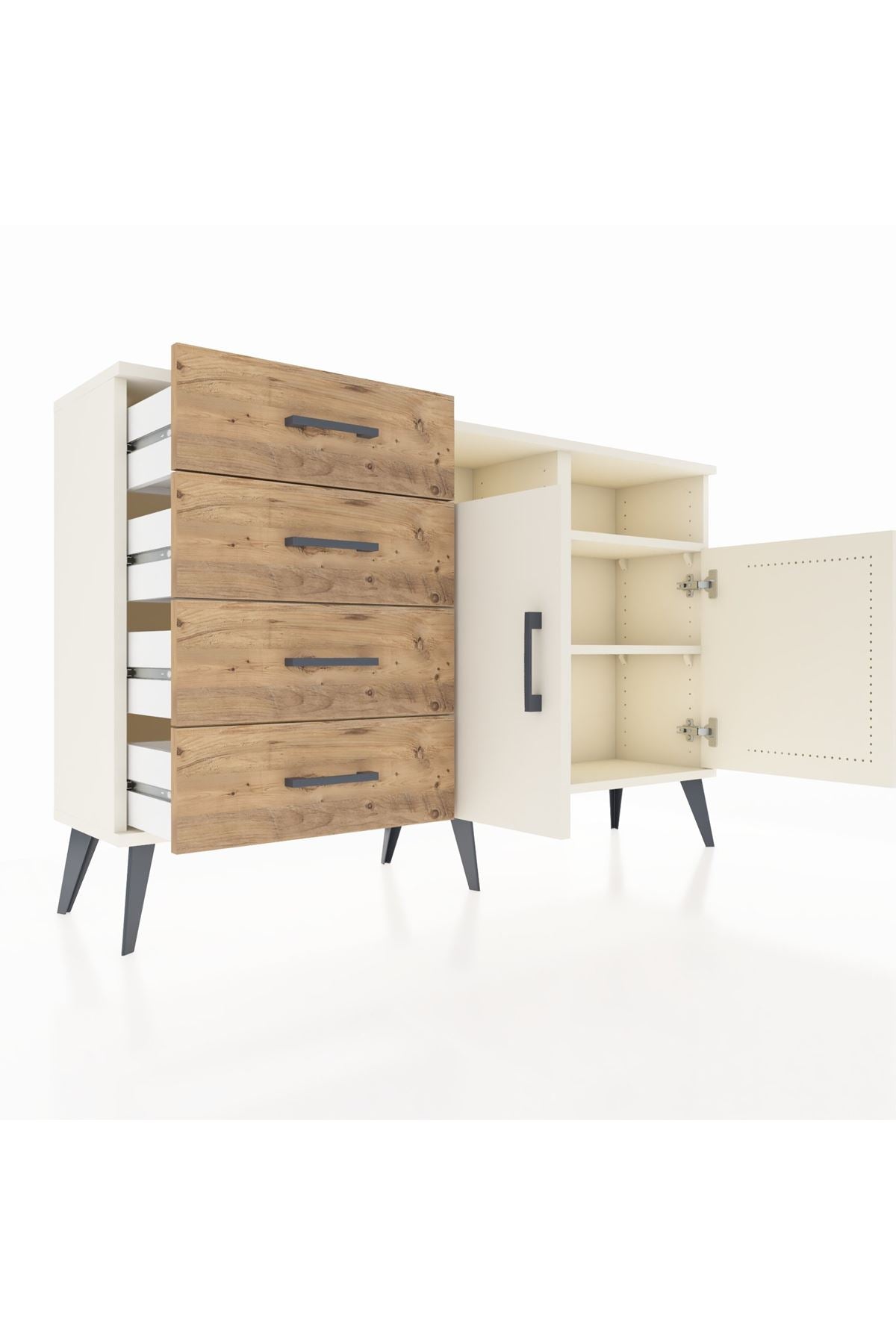 Arges Konsol 4 Raflı 4 Çekmeceli 2 Kapaklı 132x30x83 - S144M029V06A
