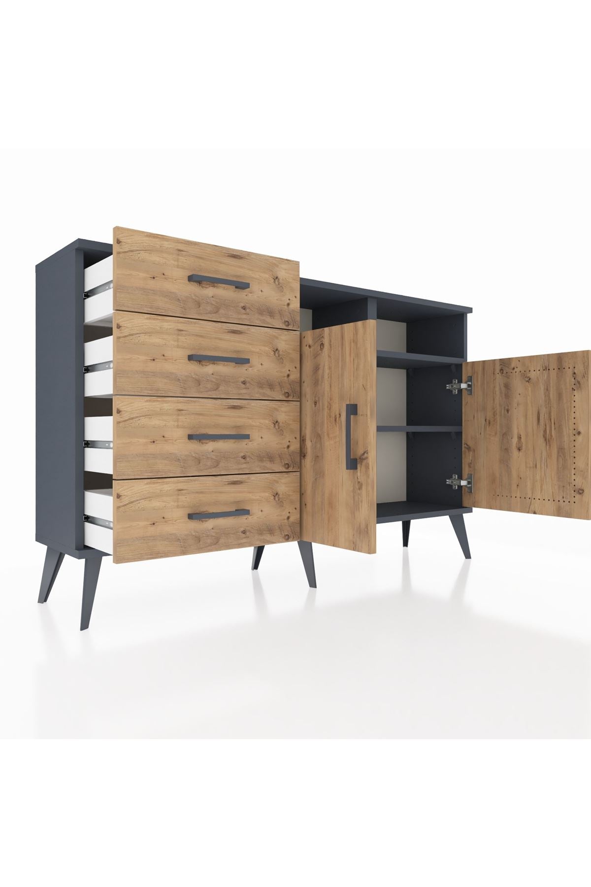 Arges Konsol 4 Raflı 4 Çekmeceli 2 Kapaklı 132x30x83 - S144M029V12A