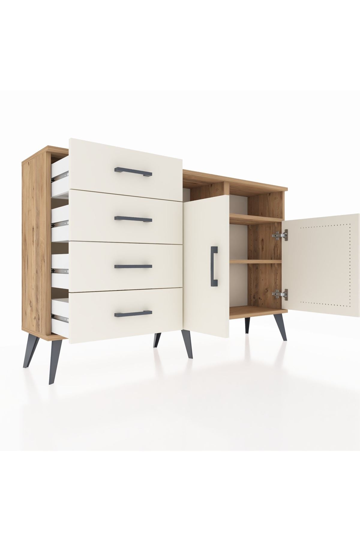 Arges Konsol 4 Raflı 4 Çekmeceli 2 Kapaklı 132x30x83 - S144M029V22A