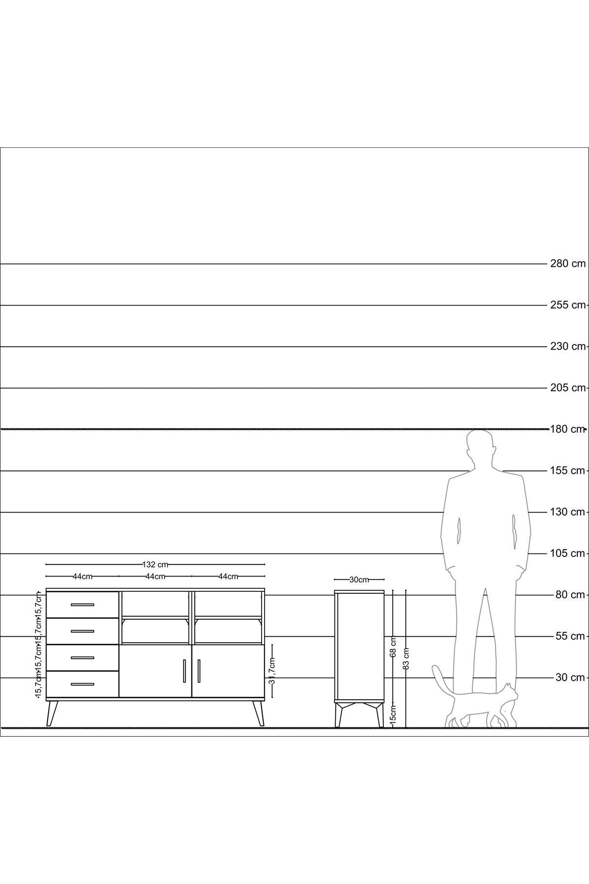 Arges Konsol 4 Raflı 4 Çekmeceli 2 Kapaklı 132x30x83 - S144M030V02A