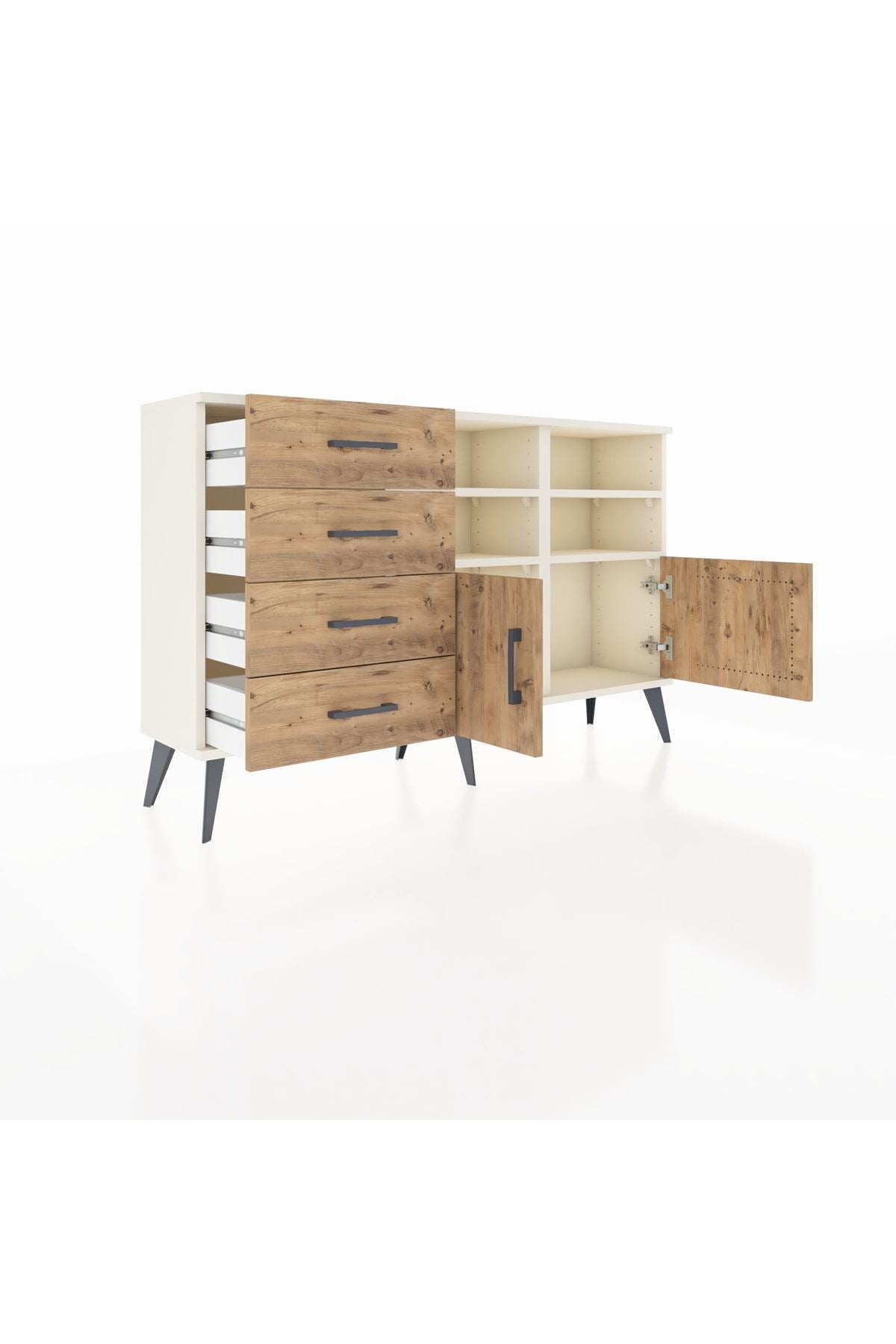 Arges Konsol 4 Raflı 4 Çekmeceli 2 Kapaklı 132x30x83 - S144M030V03A