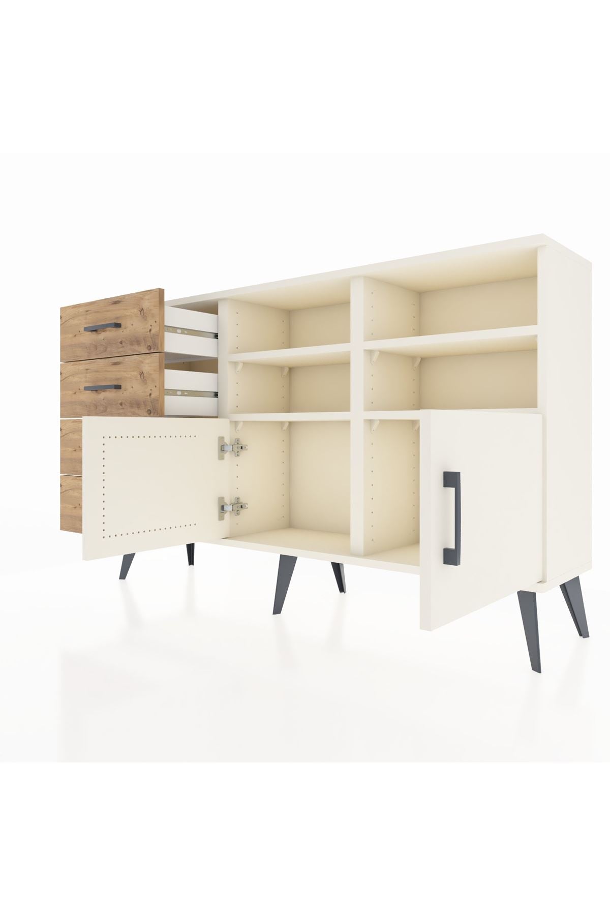 Arges Konsol 4 Raflı 4 Çekmeceli 2 Kapaklı 132x30x83 - S144M030V06A