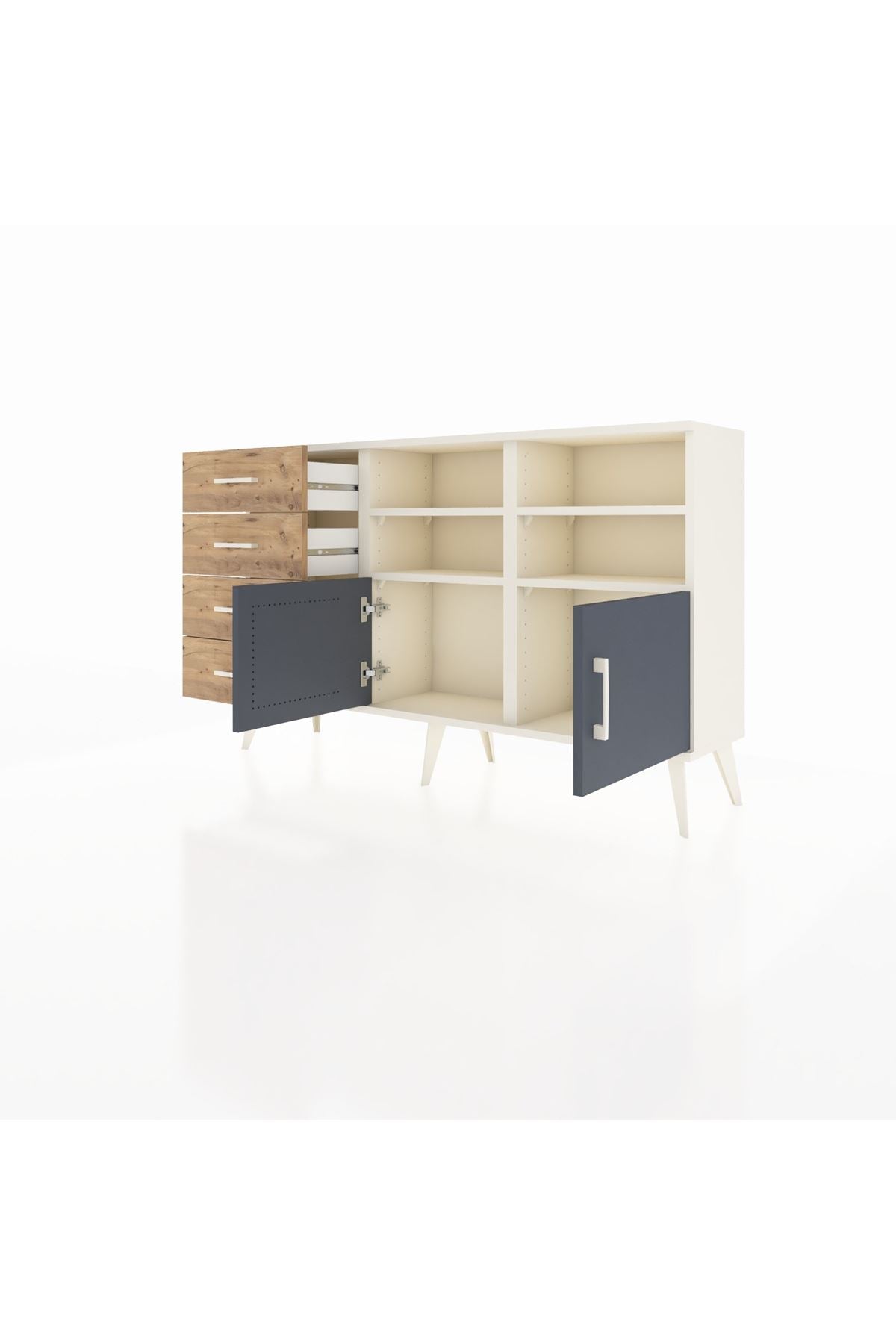 Arges Konsol 4 Raflı 4 Çekmeceli 2 Kapaklı 132x30x83 - S144M030V09A