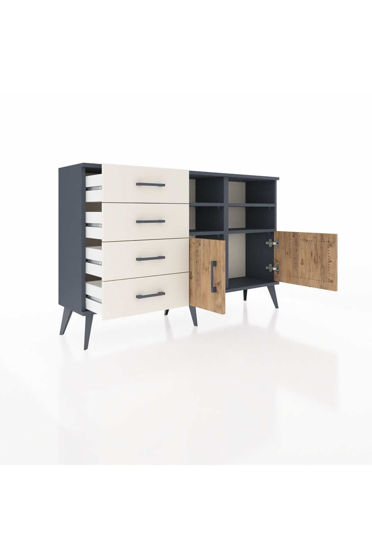 Arges Konsol 4 Raflı 4 Çekmeceli 2 Kapaklı 132x30x83 - S144M030V10A