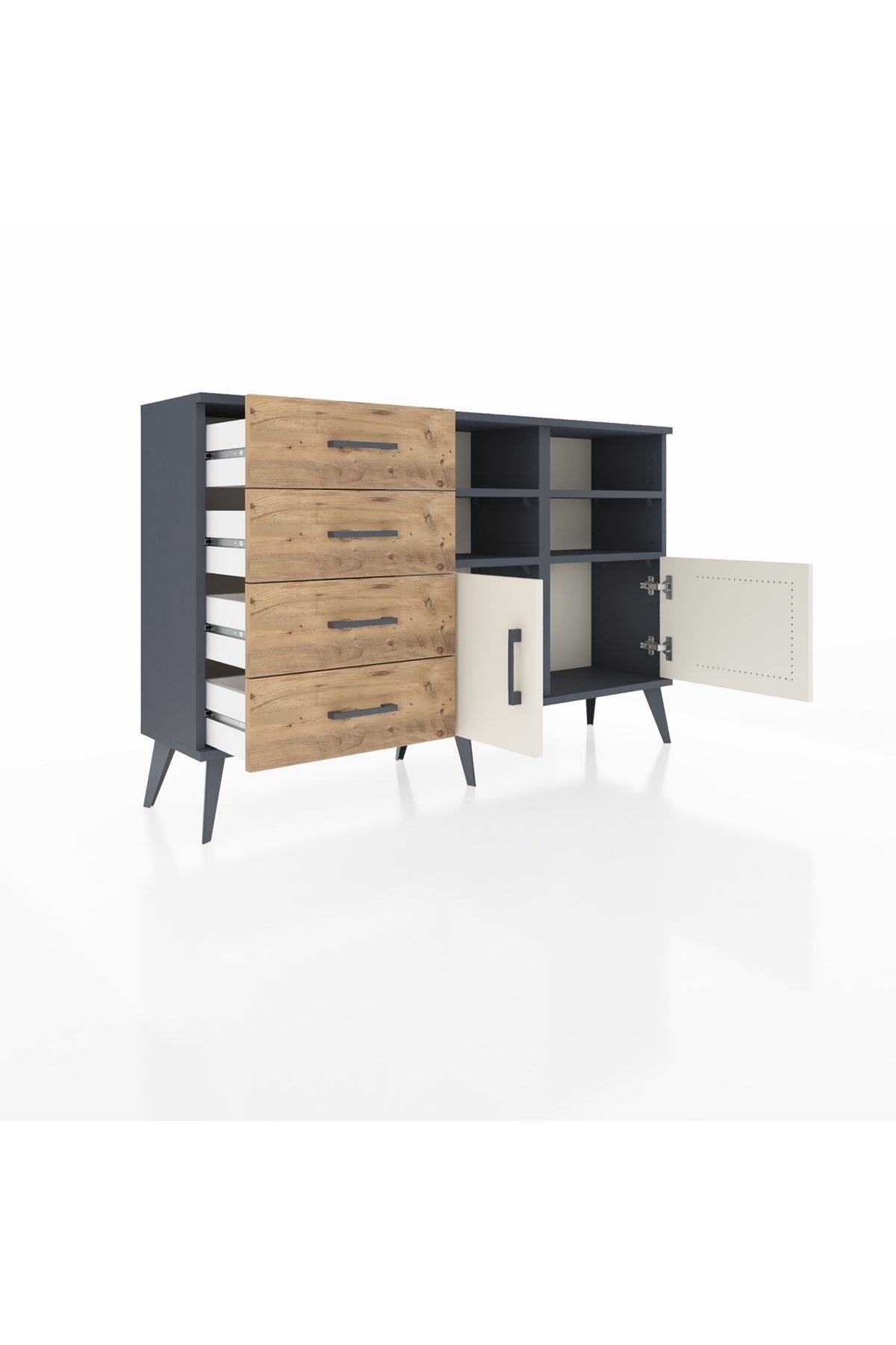 Arges Konsol 4 Raflı 4 Çekmeceli 2 Kapaklı 132x30x83 - S144M030V15A