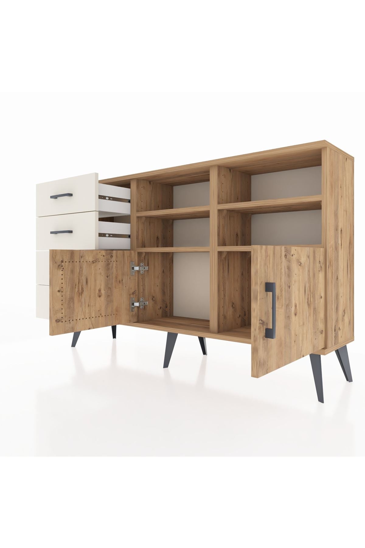 Arges Konsol 4 Raflı 4 Çekmeceli 2 Kapaklı 132x30x83 - S144M030V19A