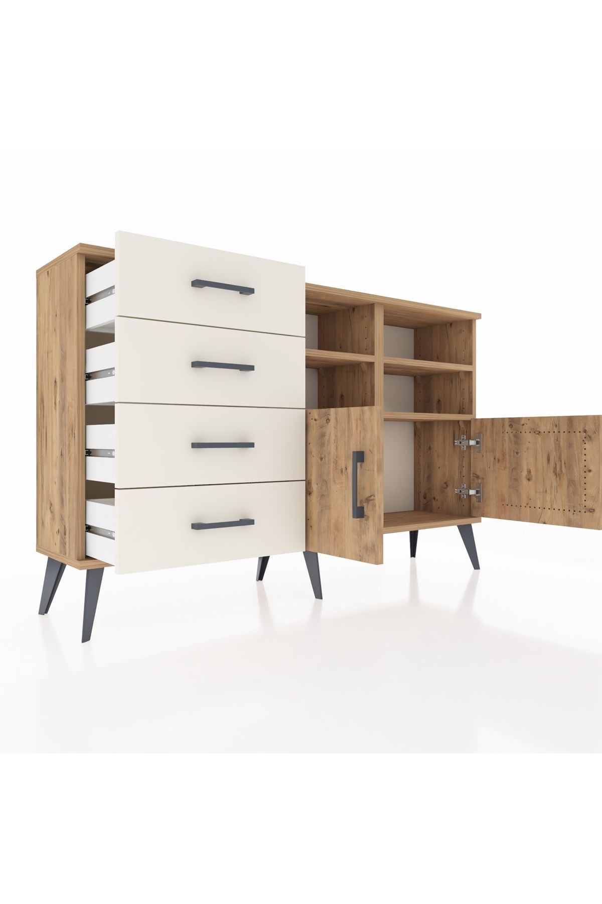Arges Konsol 4 Raflı 4 Çekmeceli 2 Kapaklı 132x30x83 - S144M030V19A