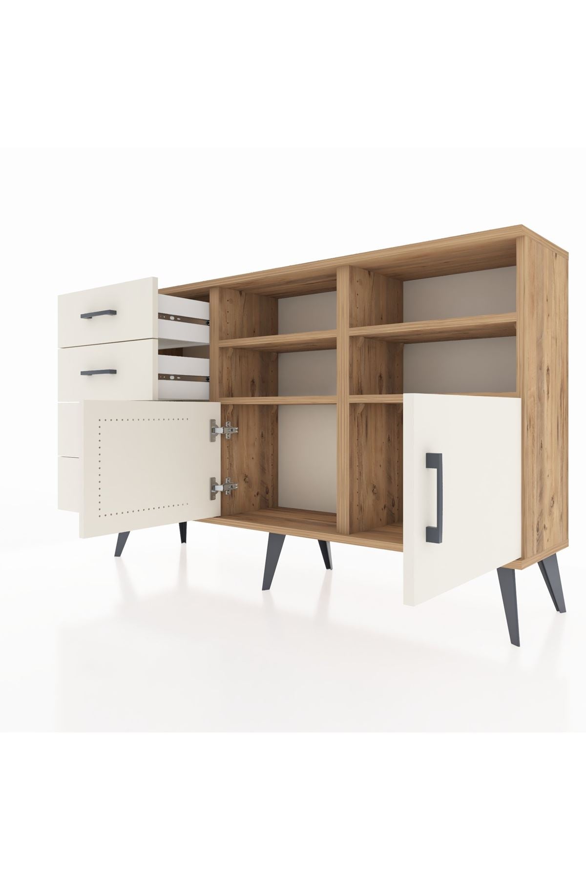 Arges Konsol 4 Raflı 4 Çekmeceli 2 Kapaklı 132x30x83 - S144M030V22A