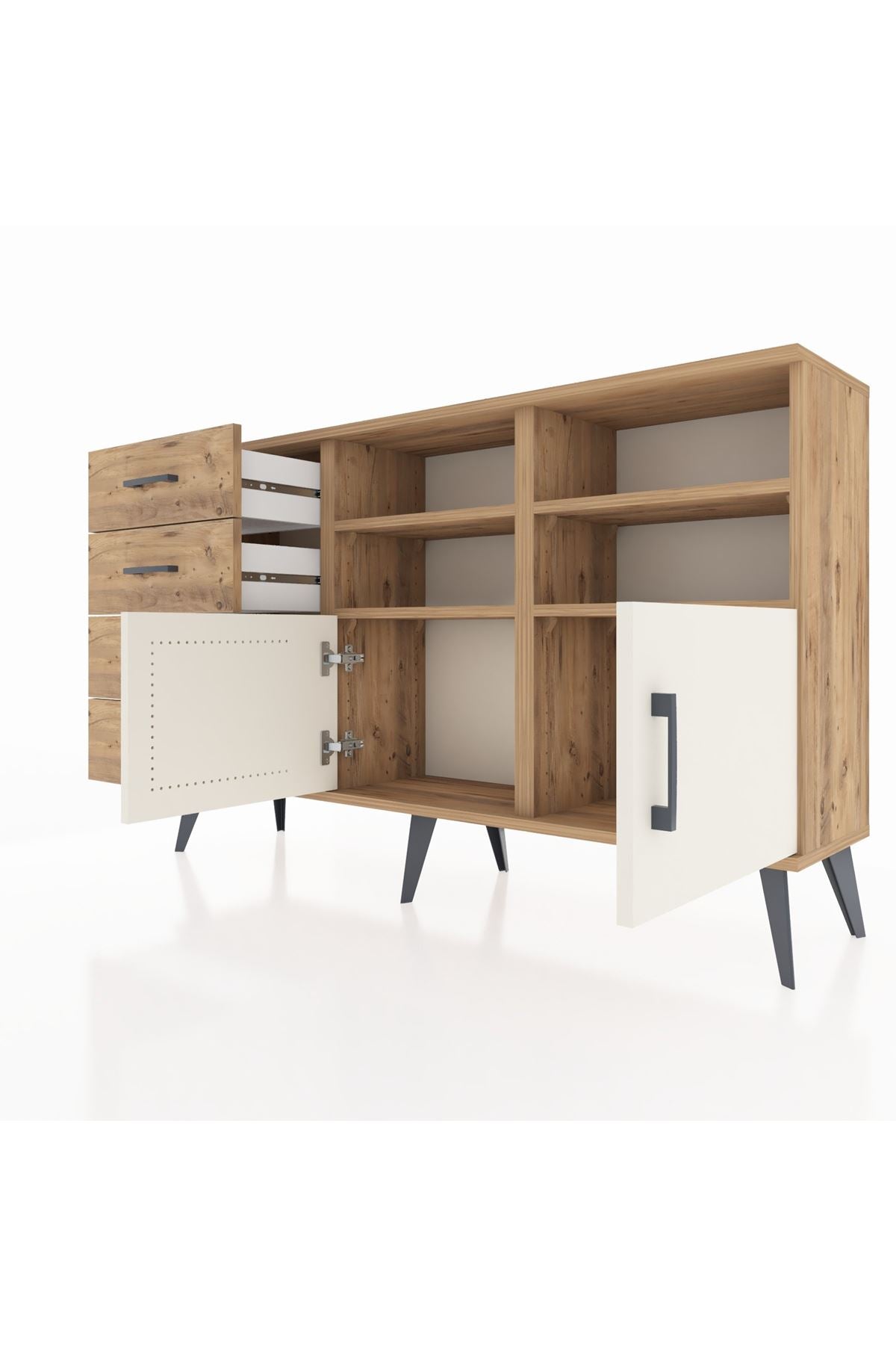 Arges Konsol 4 Raflı 4 Çekmeceli 2 Kapaklı 132x30x83 - S144M030V24A