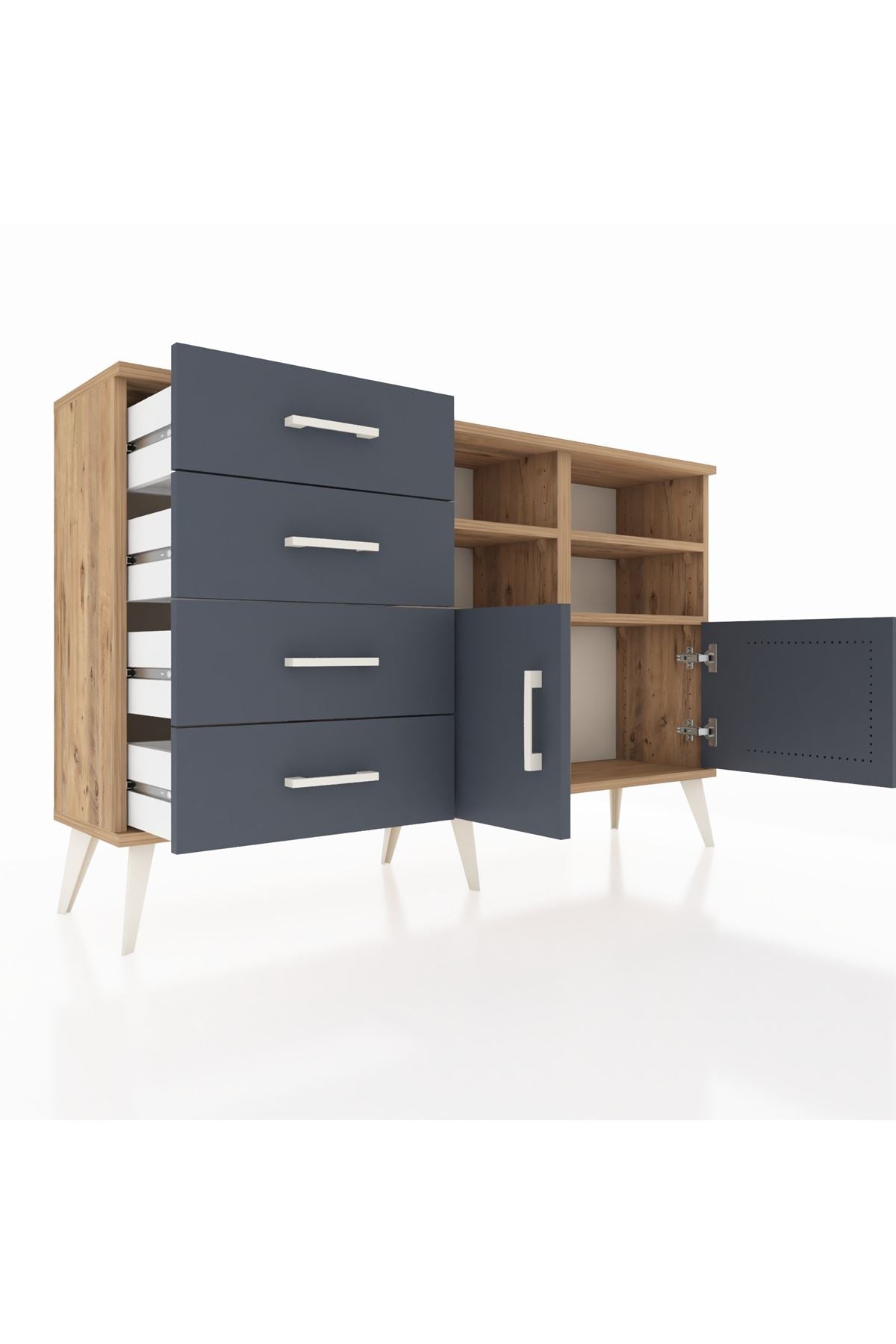 Arges Konsol 4 Raflı 4 Çekmeceli 2 Kapaklı 132x30x83 - S144M030V26A