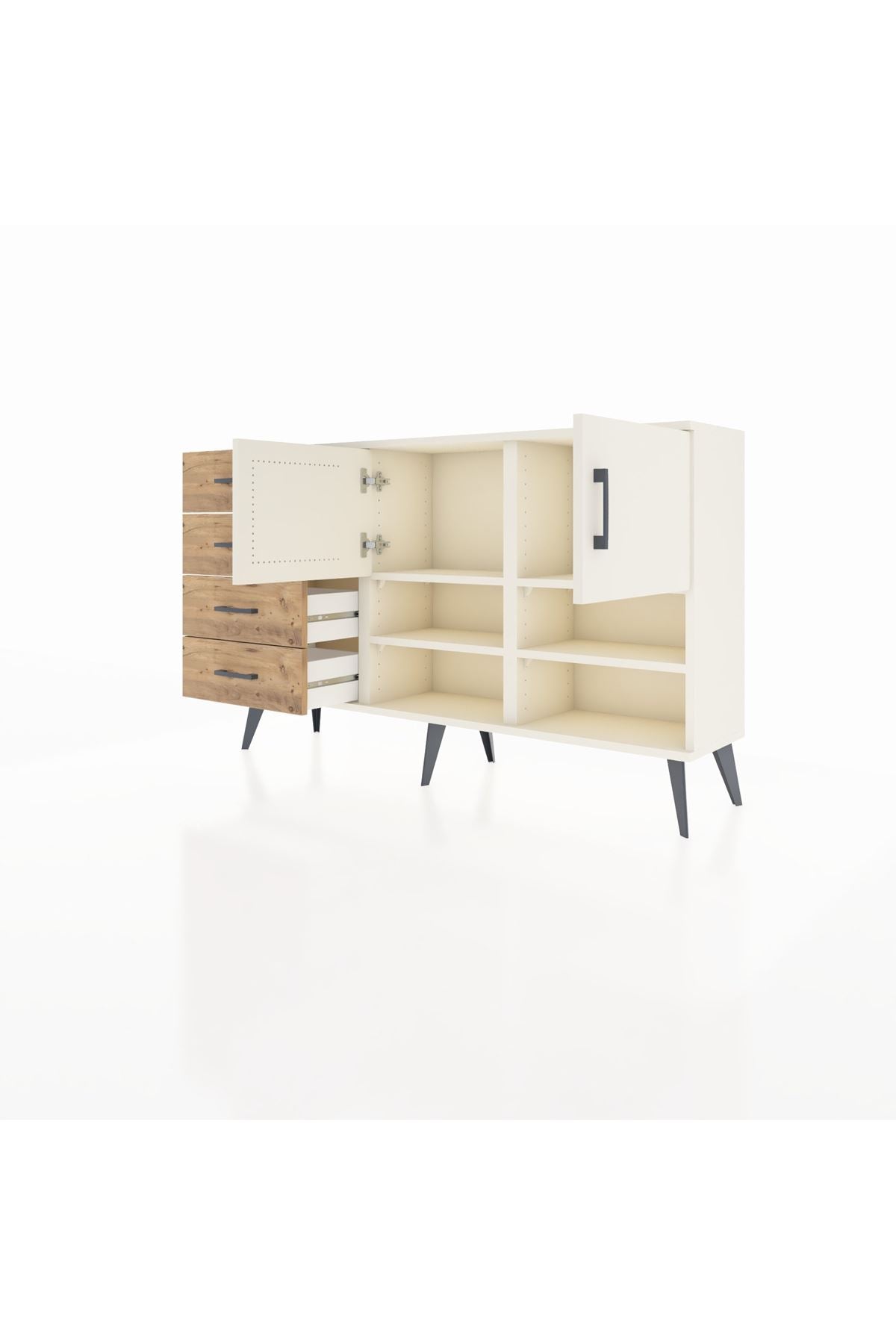 Arges Konsol 4 Raflı 4 Çekmeceli 2 Kapaklı 132x30x83 - S144M031V06A