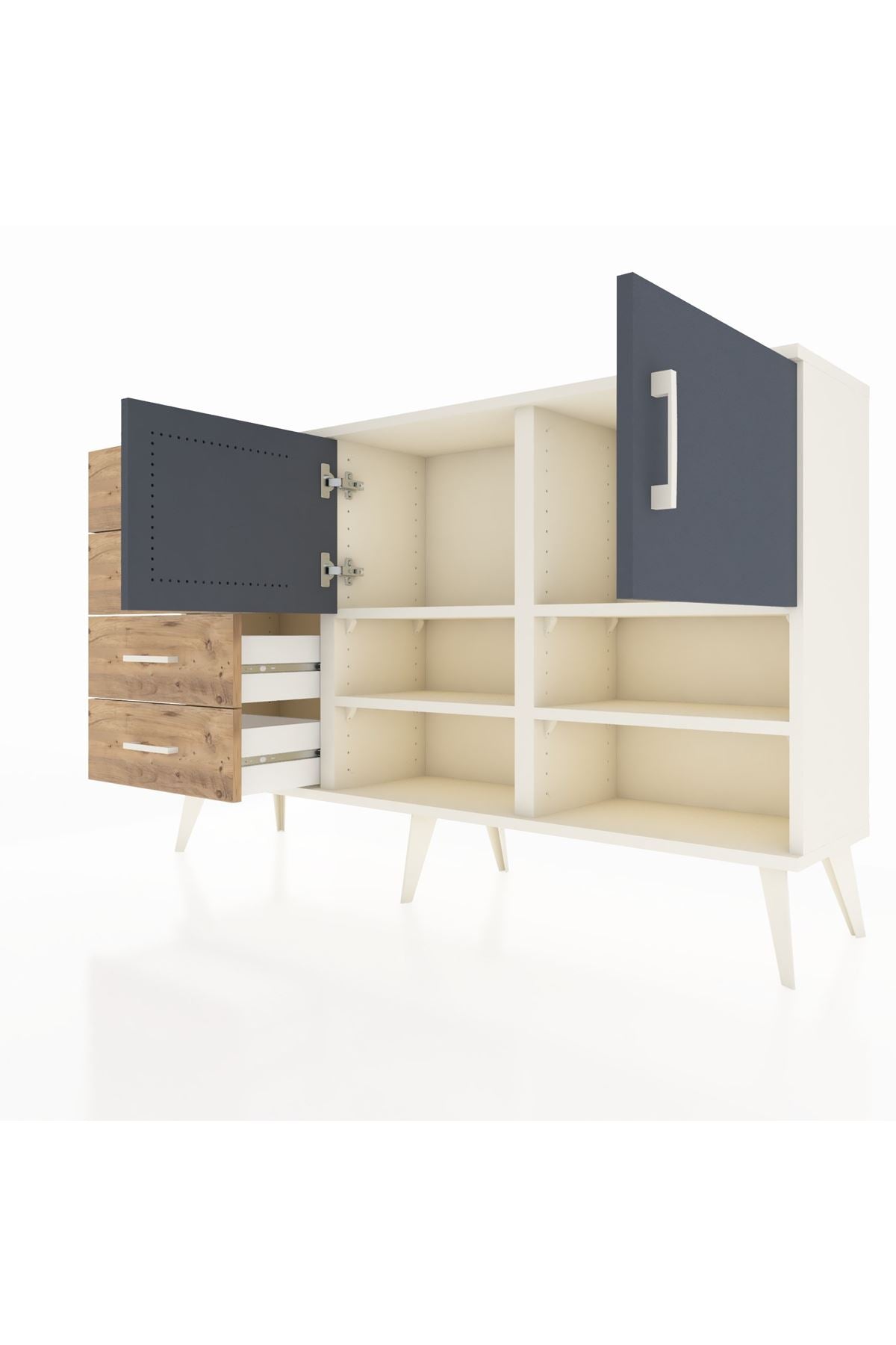 Arges Konsol 4 Raflı 4 Çekmeceli 2 Kapaklı 132x30x83 - S144M031V09A