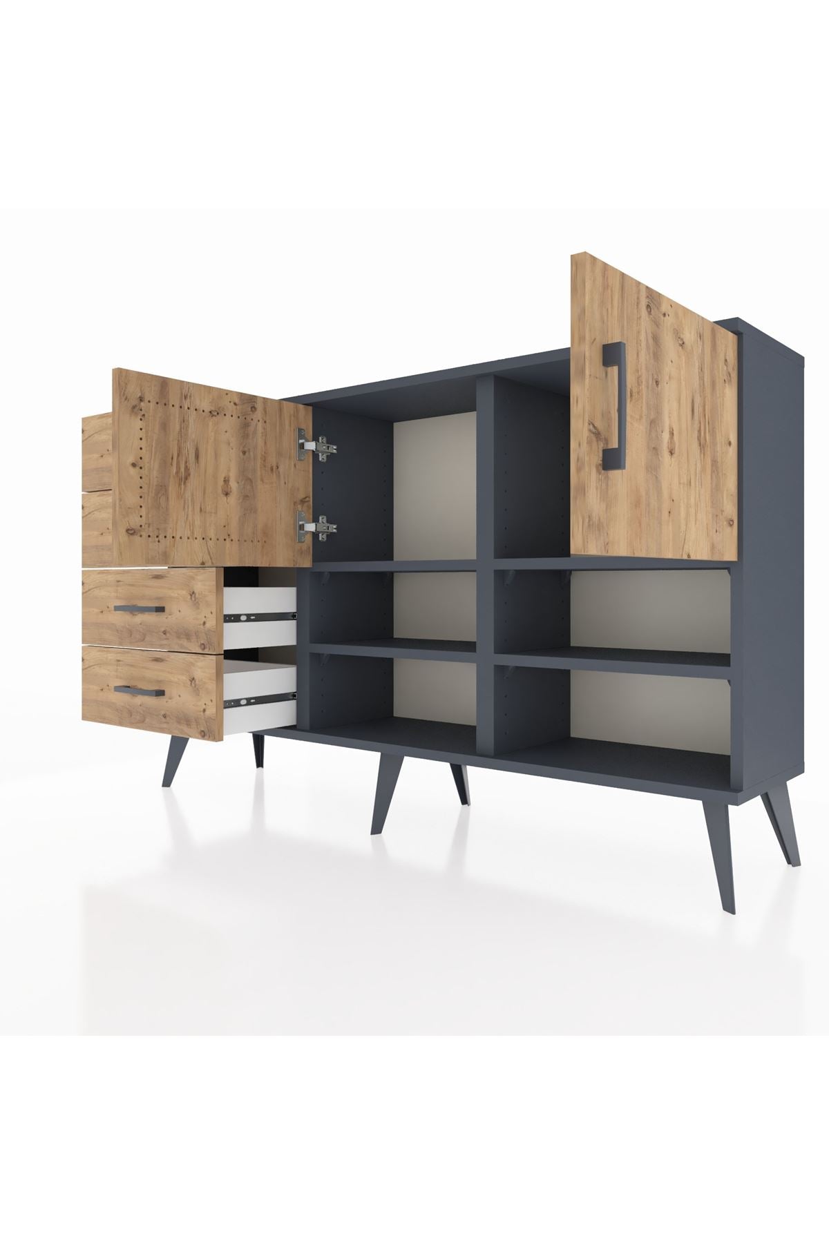 Arges Konsol 4 Raflı 4 Çekmeceli 2 Kapaklı 132x30x83 - S144M031V12A