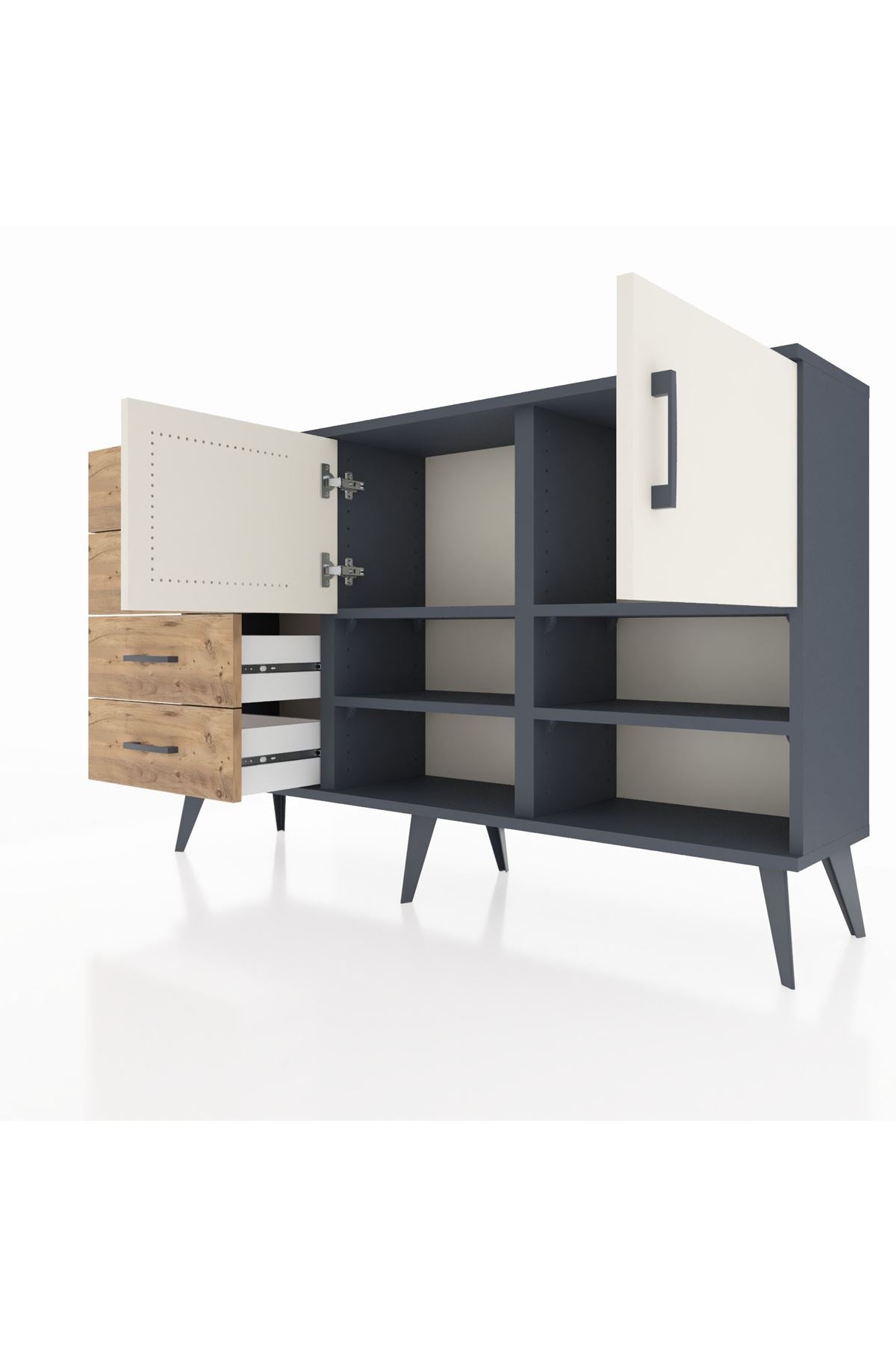 Arges Konsol 4 Raflı 4 Çekmeceli 2 Kapaklı 132x30x83 - S144M031V15A