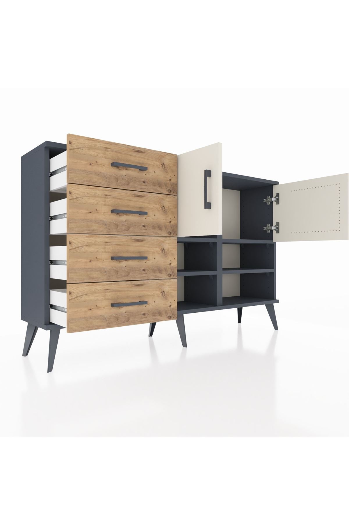 Arges Konsol 4 Raflı 4 Çekmeceli 2 Kapaklı 132x30x83 - S144M031V15A