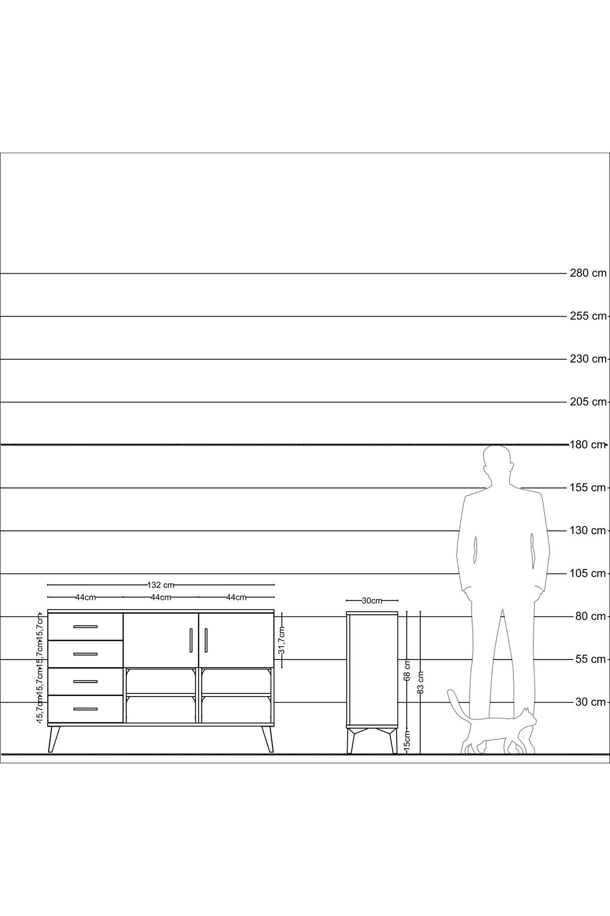 Arges Konsol 4 Raflı 4 Çekmeceli 2 Kapaklı 132x30x83 - S144M031V15A