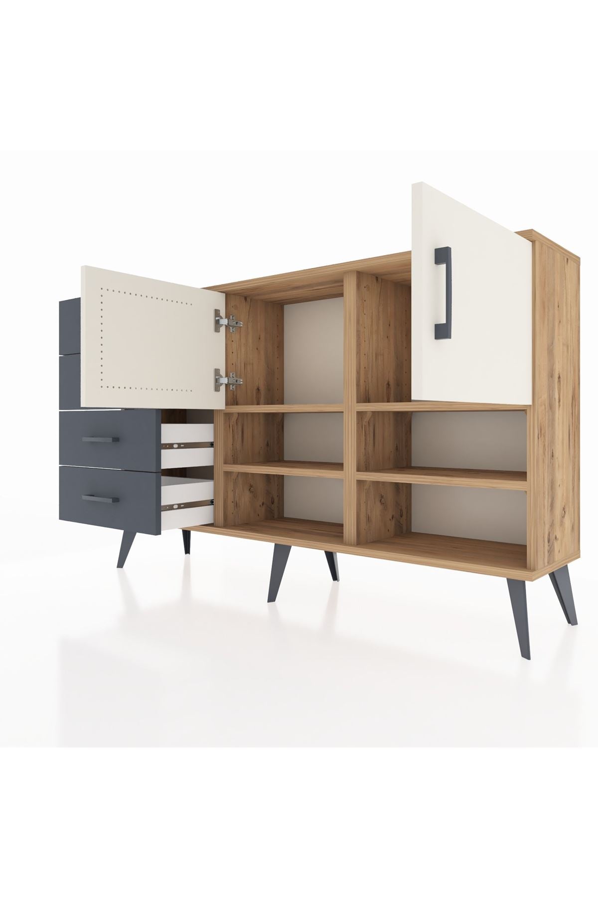 Arges Konsol 4 Raflı 4 Çekmeceli 2 Kapaklı 132x30x83 - S144M031V23A