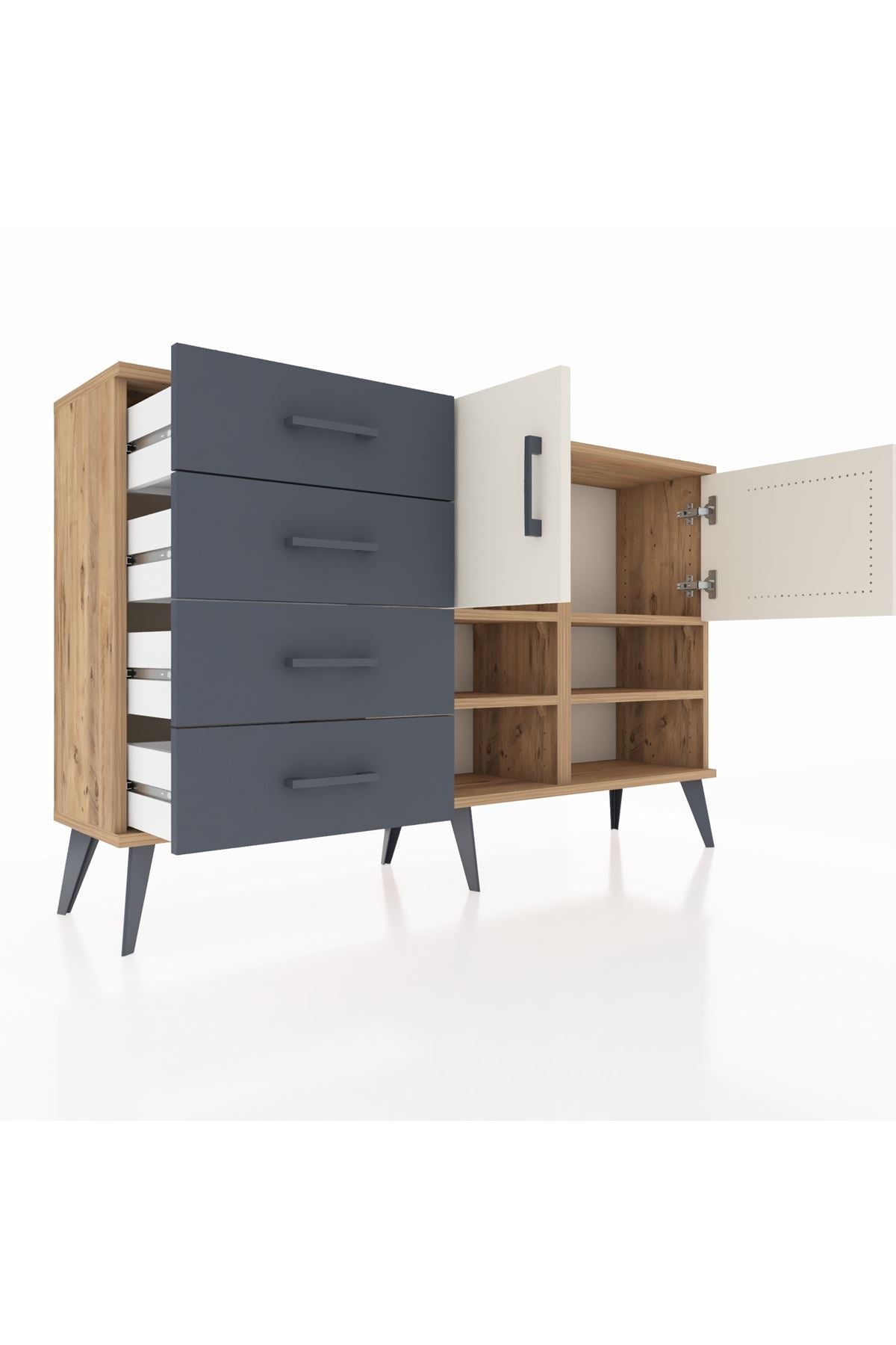 Arges Konsol 4 Raflı 4 Çekmeceli 2 Kapaklı 132x30x83 - S144M031V23A