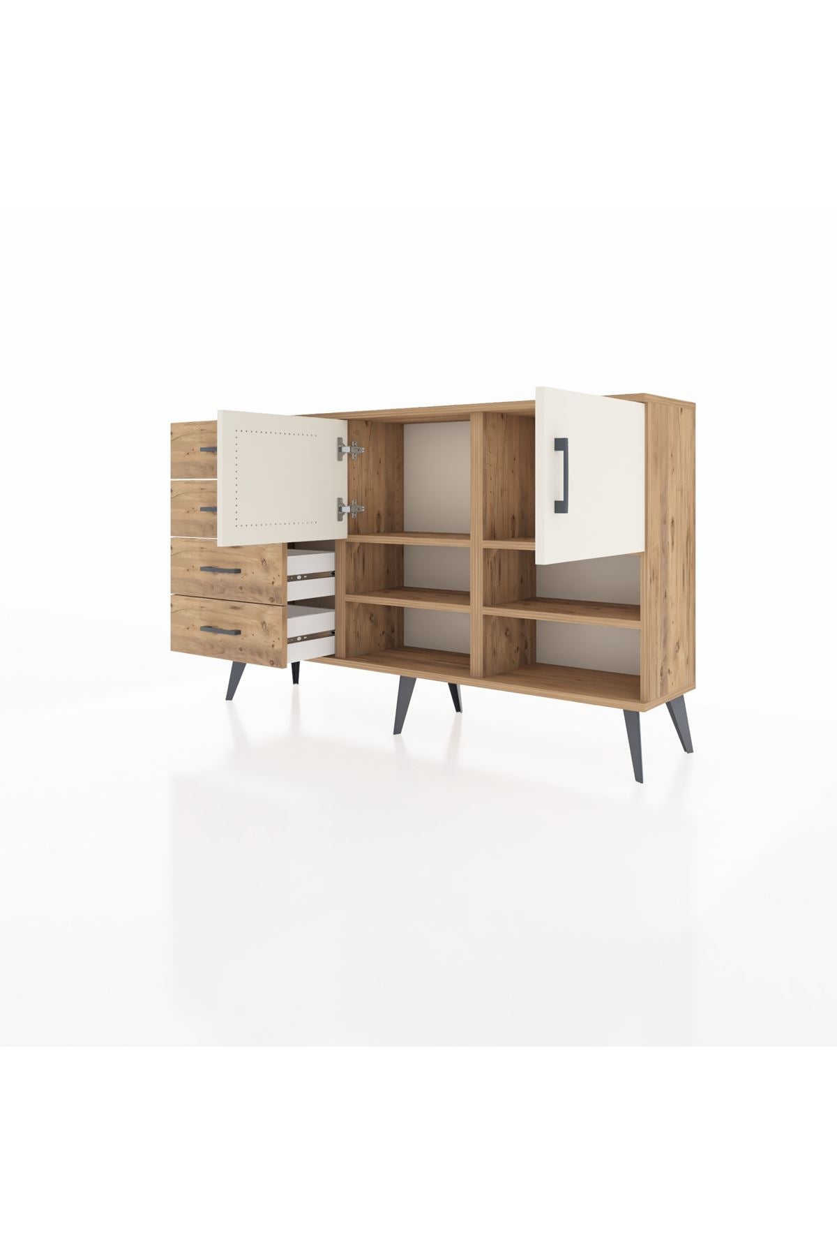 Arges Konsol 4 Raflı 4 Çekmeceli 2 Kapaklı 132x30x83 - S144M031V24A
